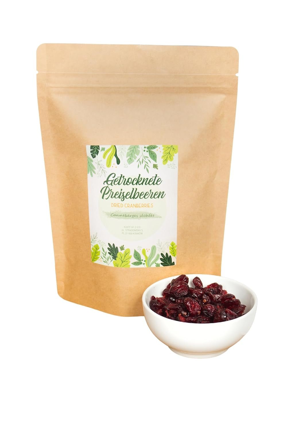 FOOD&WOOD® Celé sušené brusinky 500g | Sušené brusinky | 1A kvalita | Přirozeně sladké | ideální jako svačina, do jogurtu nebo na pečení | bez přidaného cukru | Suché | nesířené. Dehydrované produkty Naty Shop 500 g
