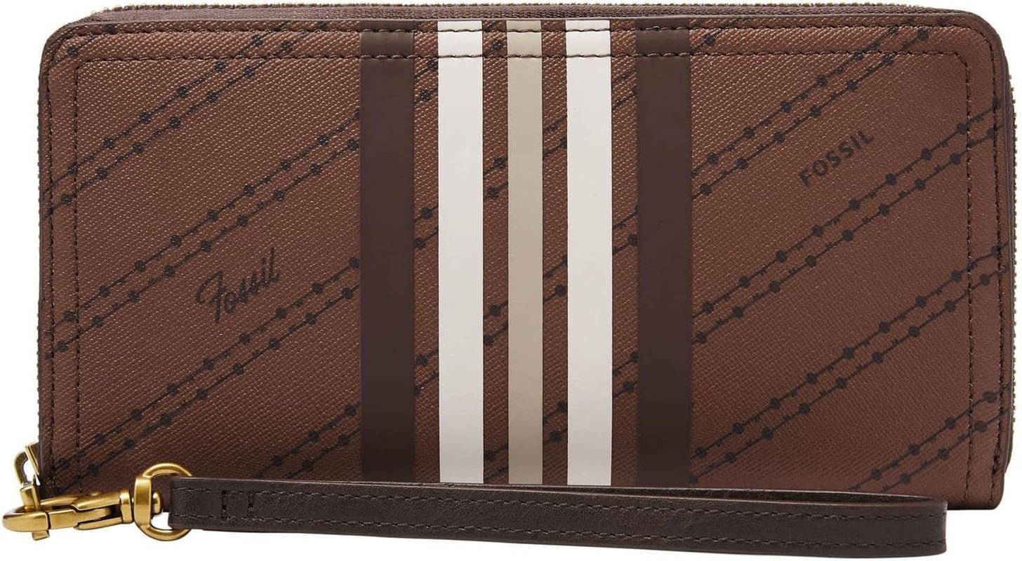 Fossil Watch Logan RFID Zip Around Clutch Wallet 19,7 cm D x 1,9 cm Š x 10,2 cm H Tašky Ženy Naty Shop Hnědé a pruhy 19,69 X 10,16 X 10,16 cm