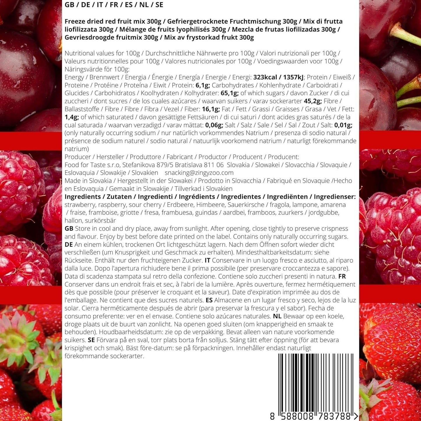 Mrazem sušené ovoce Směs červeného ovoce | XL 300g Jahody sušené mrazem Maliny Višně Směs sušeného ovoce | Mrazem sušené ovoce Jahoda Malina Višně | ZingyZoo Dehydratované produkty Naty Shop