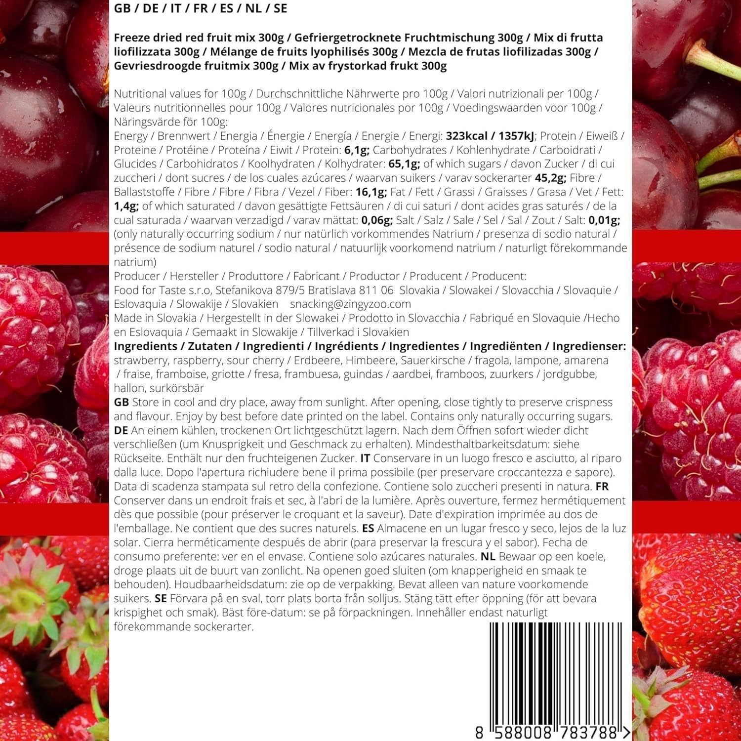 Mrazem sušené ovoce Směs červeného ovoce | XL 300g Jahody sušené mrazem Maliny Višně Směs sušeného ovoce | Mrazem sušené ovoce Jahoda Malina Višně | ZingyZoo Dehydratované produkty Naty Shop