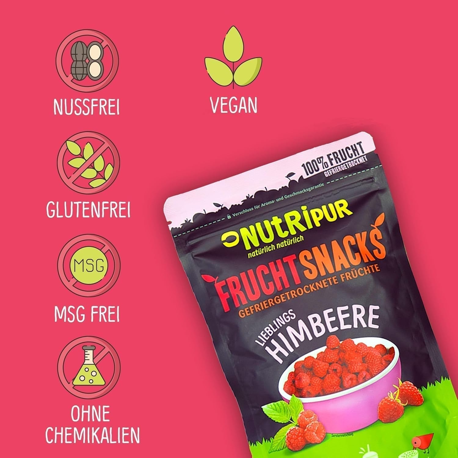 Lyofilizované ovoce: 100 g lyofilizovaných malin do smoothie bowl, müsli, polevy na kaši - lyofilizované bobule bez přidaného cukru - lyofilizované bobule - ovoce z NutriPur Dehydrated products Naty Shop