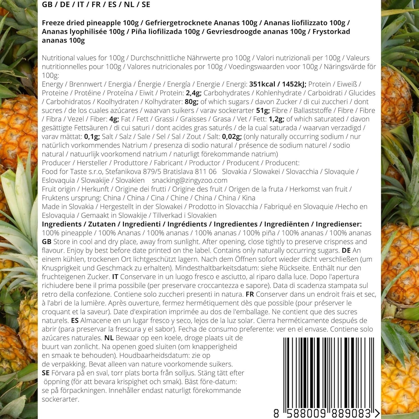 Ovoce sušené mrazem | Ananas 100% čistý Mrazem sušené ovoce Mrazem sušený ananas | Mrazem sušené ovoce bez přidaného cukru | Křupavý lyofilizovaný ananas - aromatický - lahodný ZingyZoo Dehydratované produkty Naty Shop