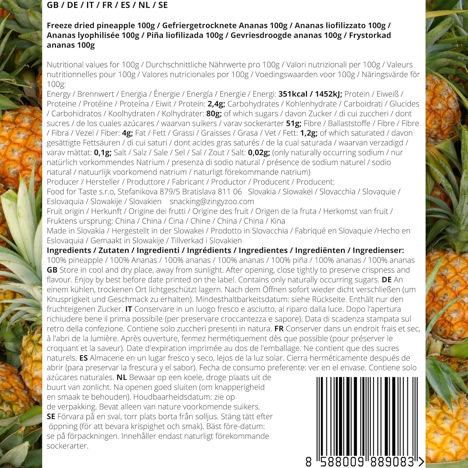 Ovoce sušené mrazem | Ananas 100% čistý Mrazem sušené ovoce Mrazem sušený ananas | Mrazem sušené ovoce bez přidaného cukru | Křupavý lyofilizovaný ananas - aromatický - lahodný ZingyZoo Dehydratované produkty Naty Shop