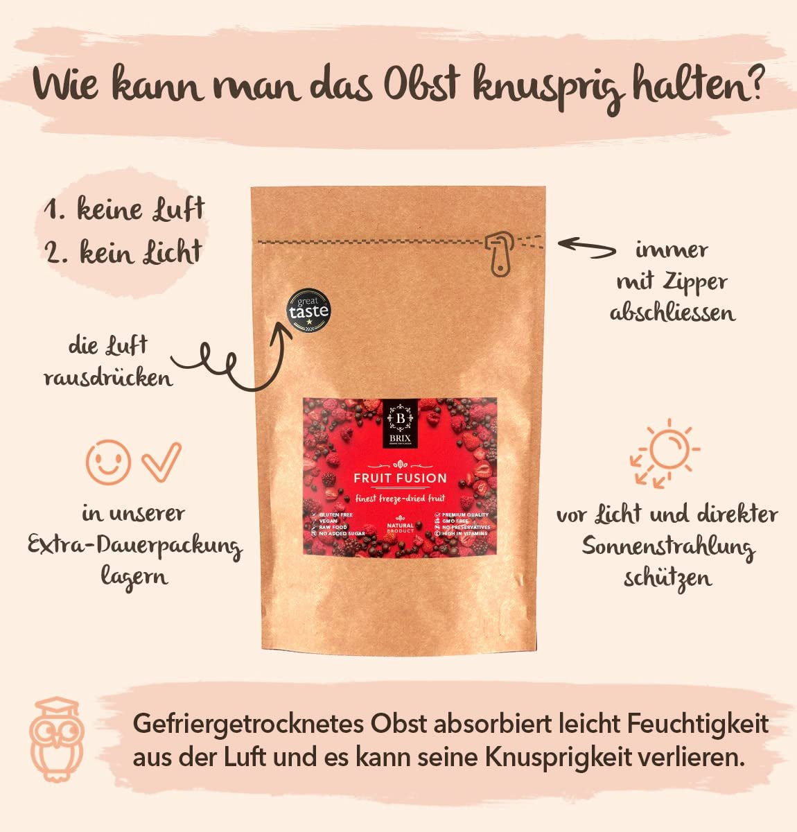 Mrazem sušené ovoce BRIX | Přírodní směs sušeného ovoce 80 g | Cena Great Taste Award za sušené ovoce | Bez GMO, Bezlepkové, Veganské, Zadržené vitamíny Naty Shop Dehydratované produkty