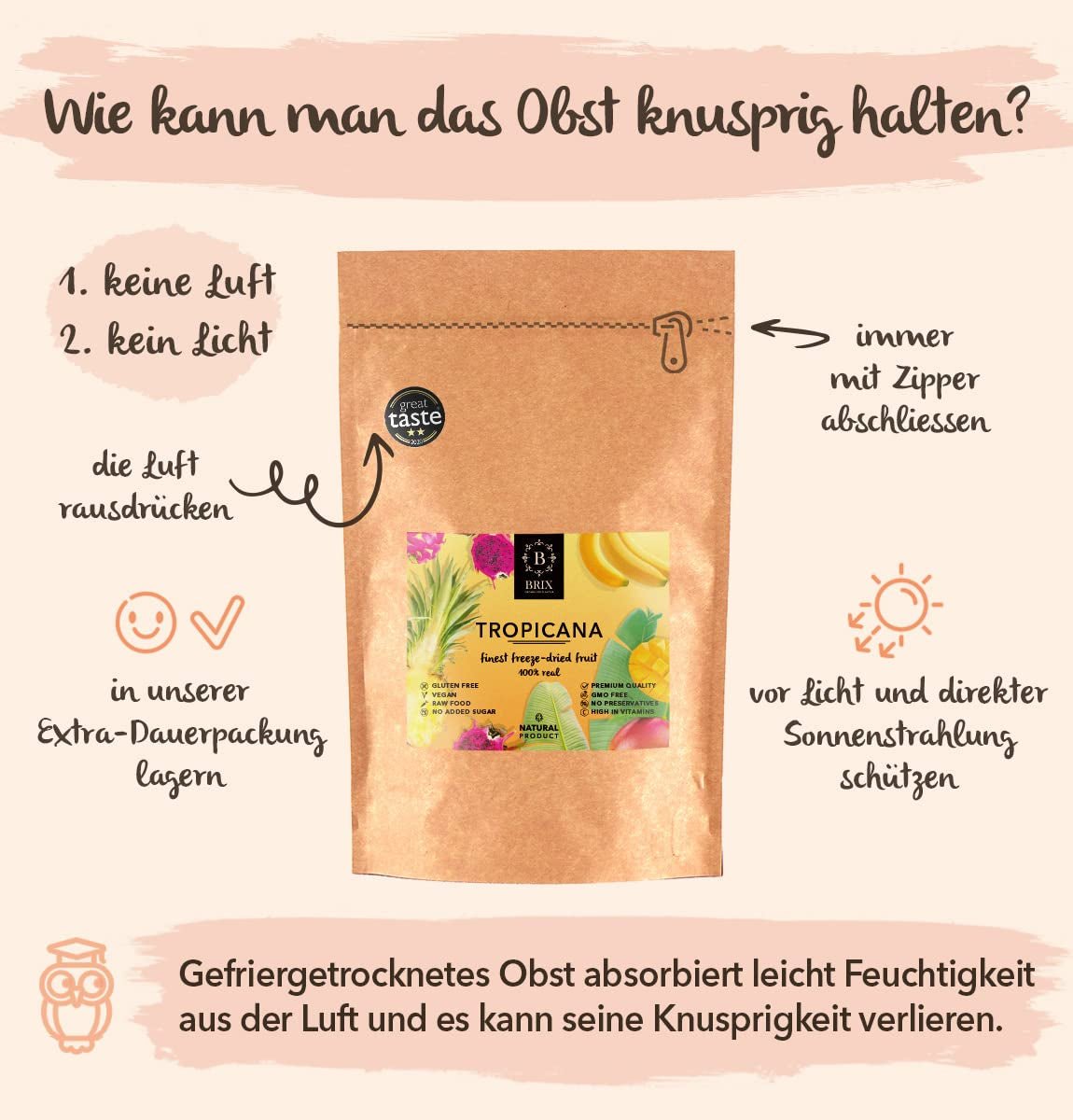 Mrazem sušené ovoce BRIX | Přírodní, suchá směs tropického ovoce 80 g | Cena Great Taste Award za sušené ovoce | Bez GMO, bezlepkové, veganské, vitamíny jsou zachovány Naty Shop Dehydrated Products