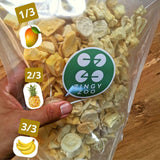 Mrazem sušené ovoce Směs tropického ovoce | XL 350g Lyofilizovaný ananas Mango Banán Mix lyofilizovaného ovoce | Mrazem sušené ovoce Ananas Banán Mango Směs sušeného ovoce | ZingyZoo Dehydratované produkty Naty Shop