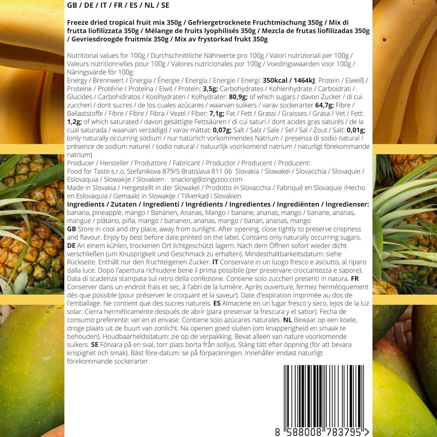Mrazem sušené ovoce Směs tropického ovoce | XL 350g Lyofilizovaný ananas Mango Banán Mix lyofilizovaného ovoce | Mrazem sušené ovoce Ananas Banán Mango Směs sušeného ovoce | ZingyZoo Dehydratované produkty Naty Shop