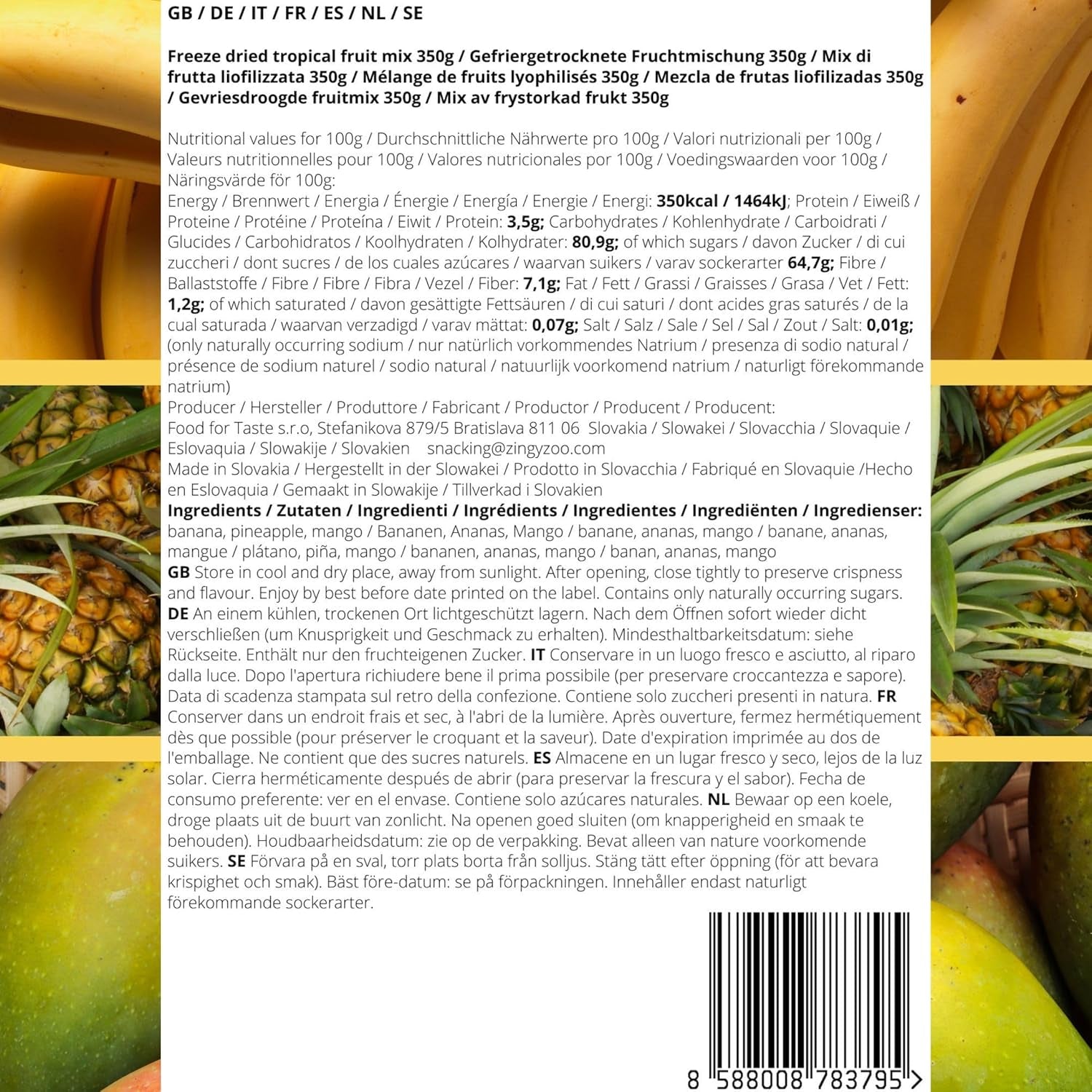 Mrazem sušené ovoce Směs tropického ovoce | XL 350g Lyofilizovaný ananas Mango Banán Mix lyofilizovaného ovoce | Mrazem sušené ovoce Ananas Banán Mango Směs sušeného ovoce | ZingyZoo Dehydratované produkty Naty Shop
