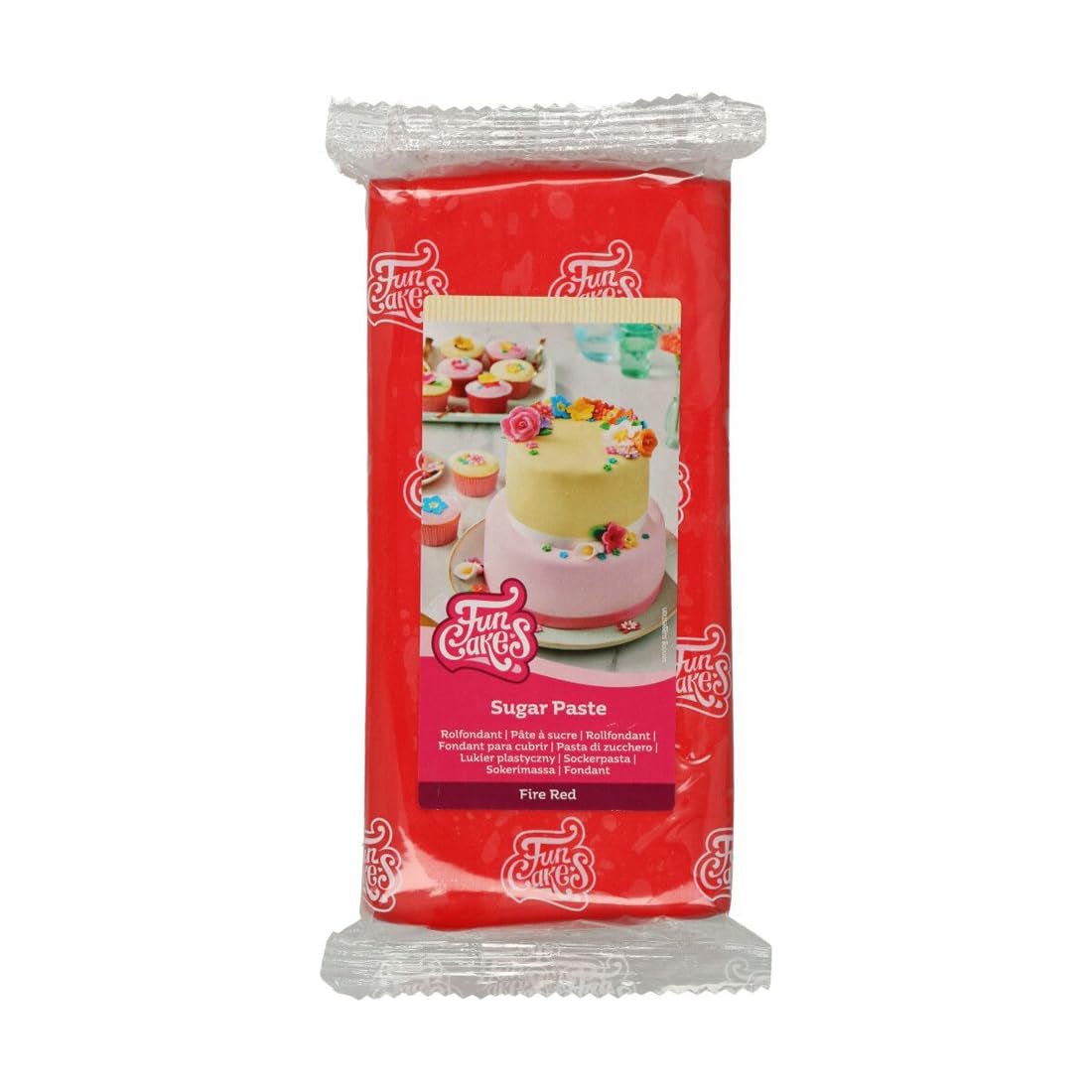 FunCakes Fire Red laminovaný fondán: Snadné použití, hladký, pružný, měkký a ohebný, ideální pro zdobení dortů, Halal, košer a bez lepku, 1 kg (1 balení) Naty Shop Fire Red Cukrová pasta 1 kg (1 balení)
