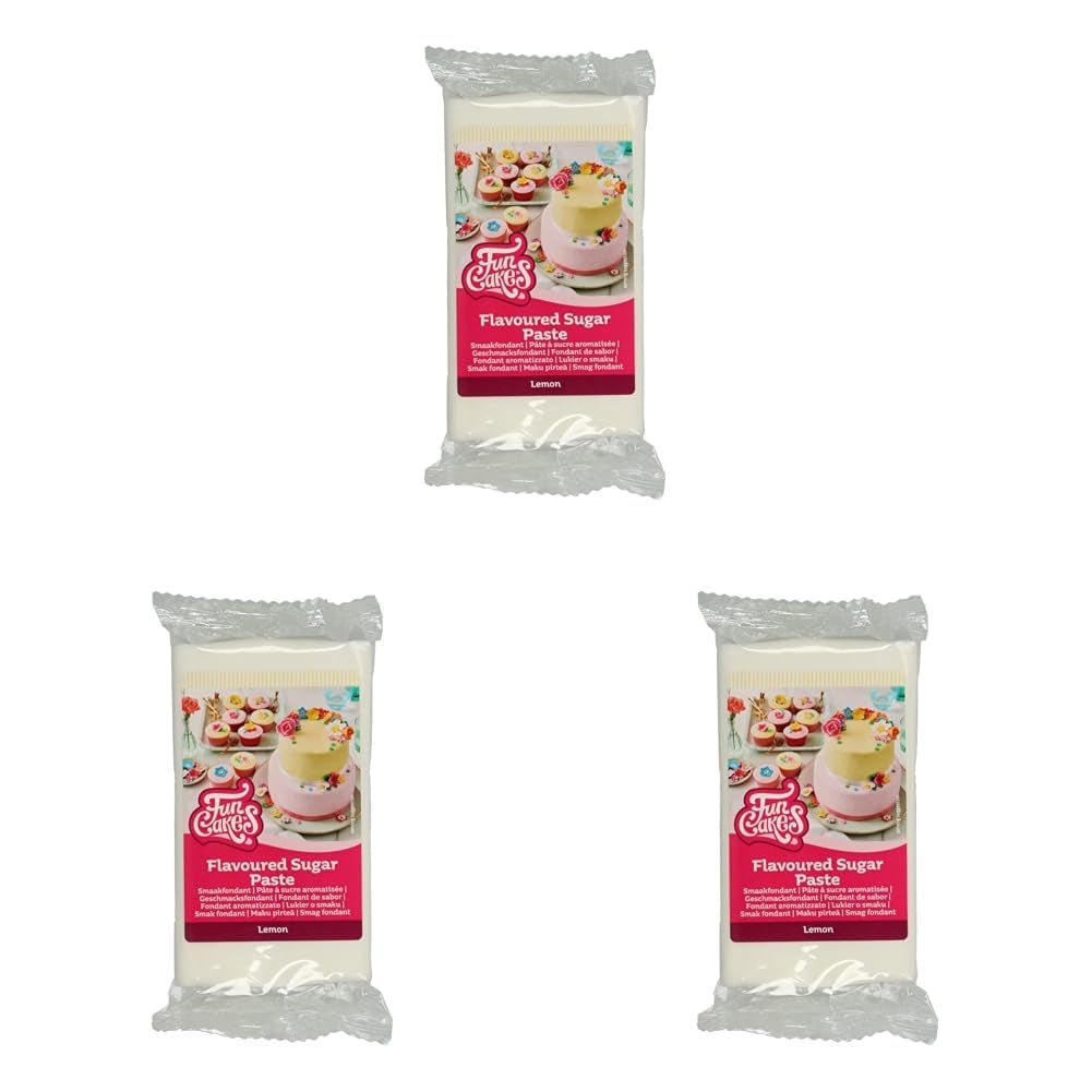FunCakes Fondant s příchutí citronu: Lahodná chuť, hladká textura, snadno se roztírá, rolovaný fondán, ideální na dorty, cupcaky a sušenky. Halal, košer a bez lepku. 250 g (balení 3 ks) Naty Shop cukrová pasta 250 g (balení 3 ks) Citron