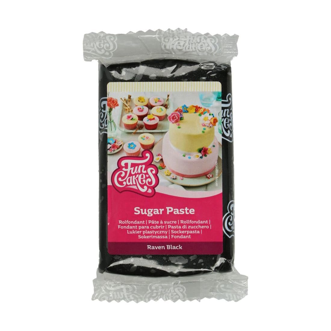 FunCakes Havraní rolovaný černý fondán: Snadno použitelný, hladký, pružný, měkký a flexibilní, ideální pro zdobení dortů, Halal, košer a bezlepkový, 250 g Naty Shop cukrová pasta Výchozí název