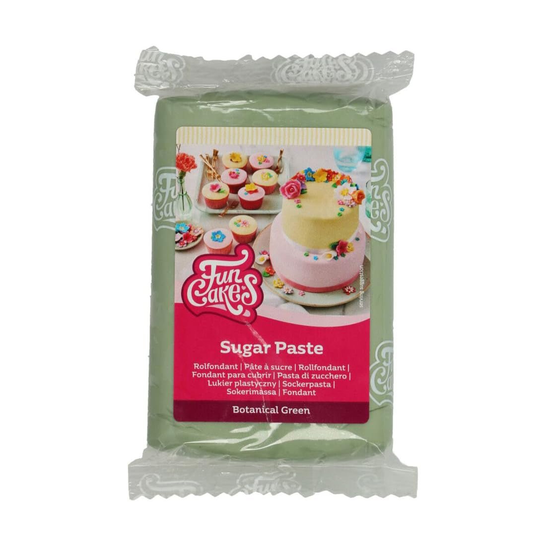 FunCakes rolkový fondán Botanical Green: Snadné použití, hladký, pružný, měkký a poddajný, ideální pro zdobení dortů, halal, košer a bez lepku, 250 g Naty Shop cukrová pasta Botanical Green 250G