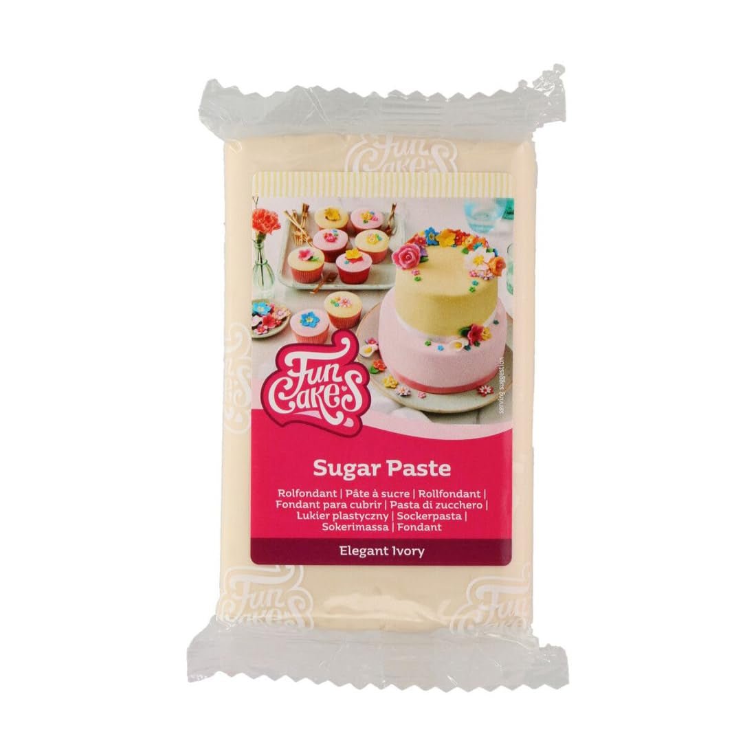 FunCakes Roll Fondant Elegant Ivory: snadné použití, hladký, pružný, měkký a poddajný, ideální pro zdobení dortů, halal, košer a bez lepku, 250 g Naty Shop Sugarpaste 250G