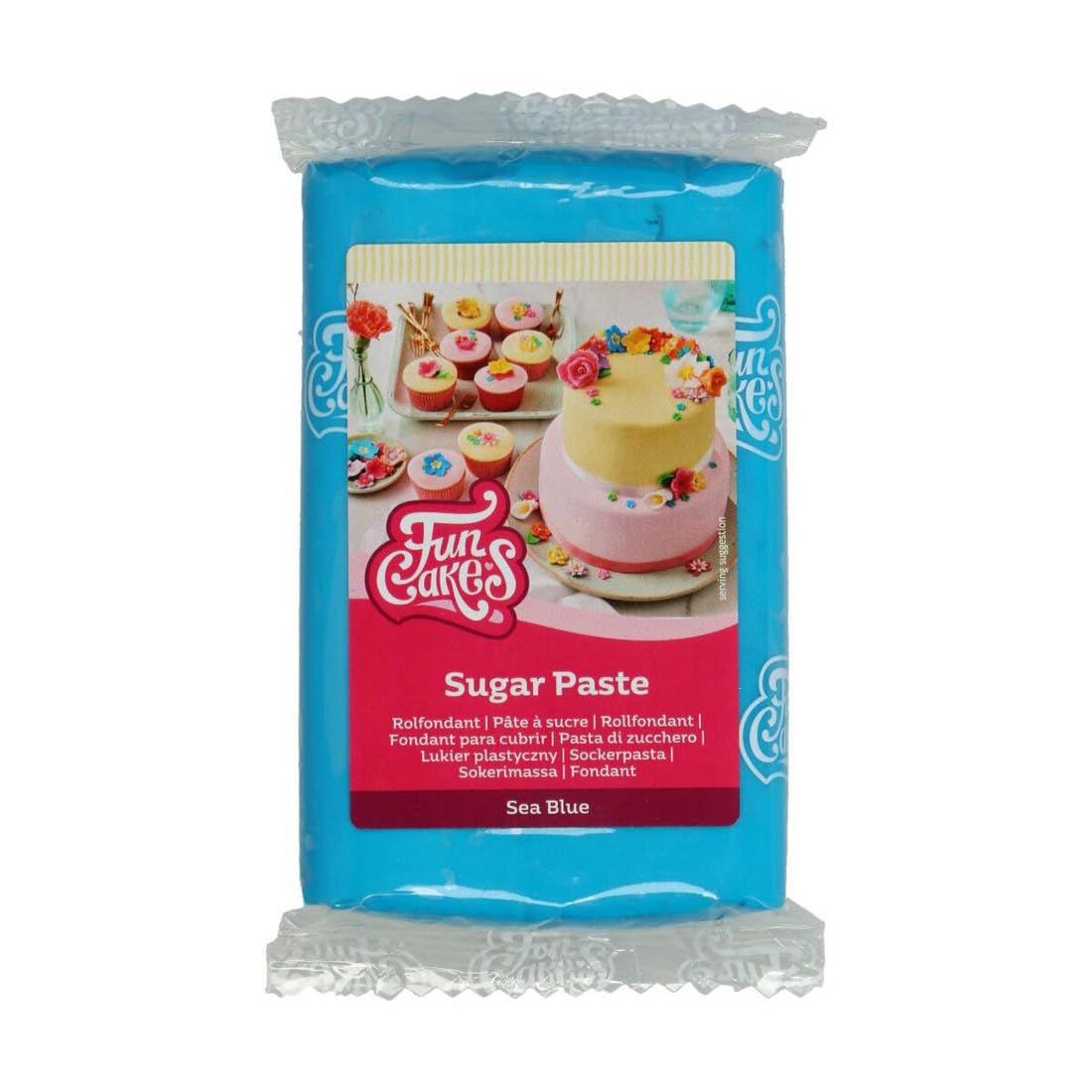 FunCakes Sea Blue Laminovaný fondán: Snadno použitelný, hladký, pružný, měkký a ohýbatelný, ideální pro zdobení dortů, Halal, košer a bez lepku, 250 g Naty Shop Výchozí název Sugarpaste
