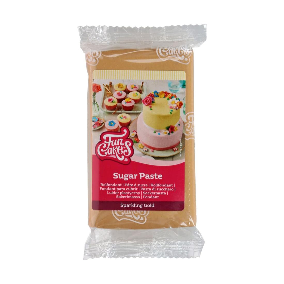 FunCakes Sparkling Gold Rolled Fondant: Snadné použití, hladký, pružný, měkký a poddajný, ideální pro zdobení dortů, halal, košer a bez lepku. 250 g cukrové pasty Naty Shop Default Title