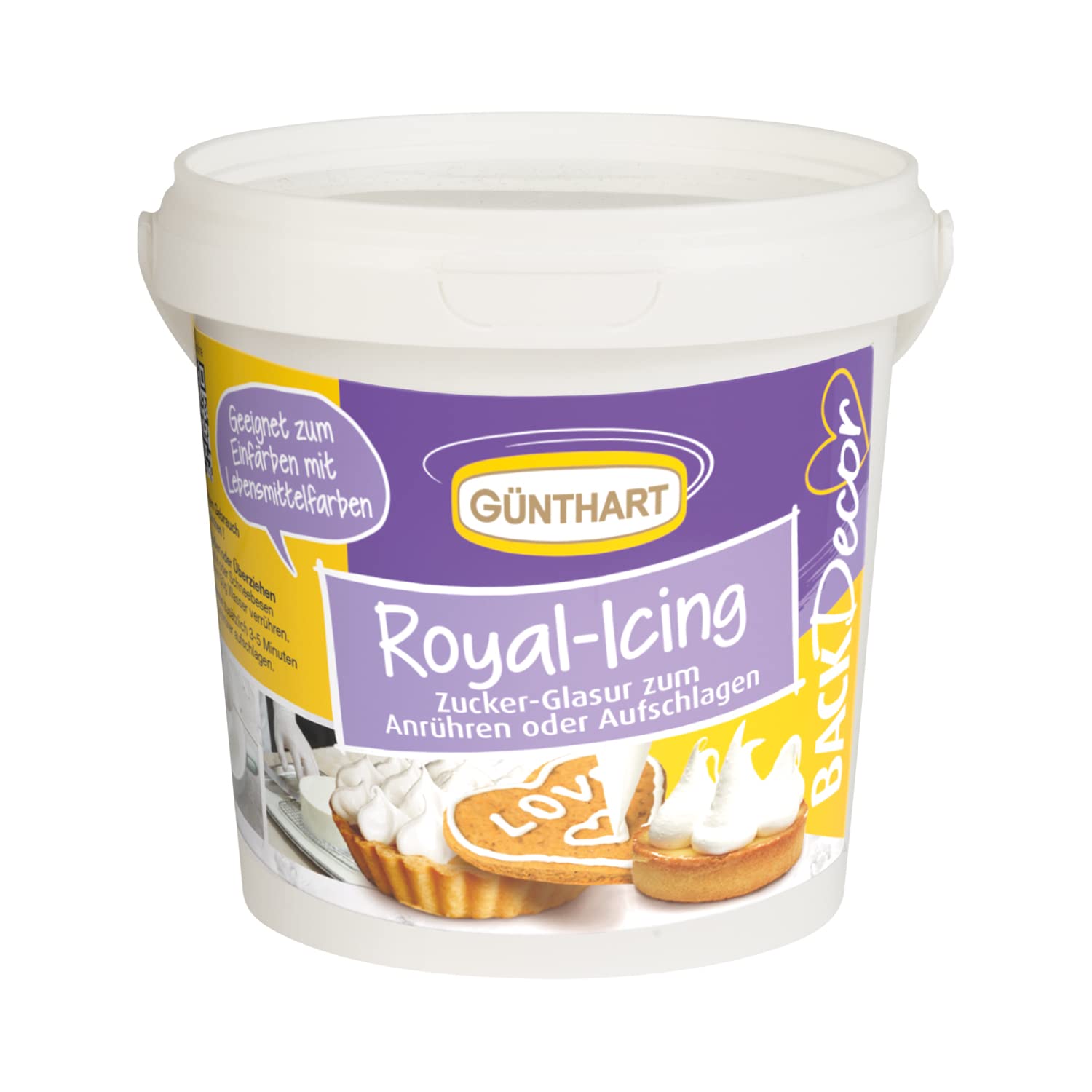 Günthart BackDecor Royal Icing kbelík s 300 g prášku na zdobení pečiva nebo jako polevu, 1 balení (300 g) Cukrová pasta Naty Shop