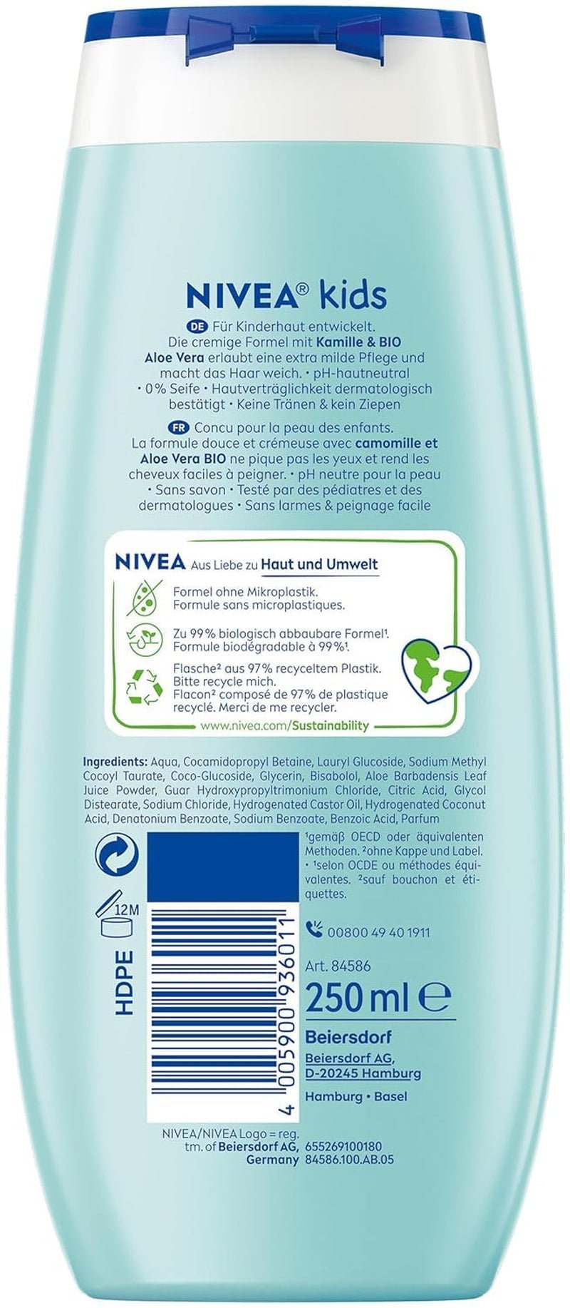 Sprchový gel, šampon a kondicionér NIVEA KIDS 3v1, péče a čištění pro děti s kouzelnou vůní jablka, extra jemná péče bez mýdla pro dětské vlásky a pokožku (250 ml) Děti - péče o pleť a koupel Naty Shop