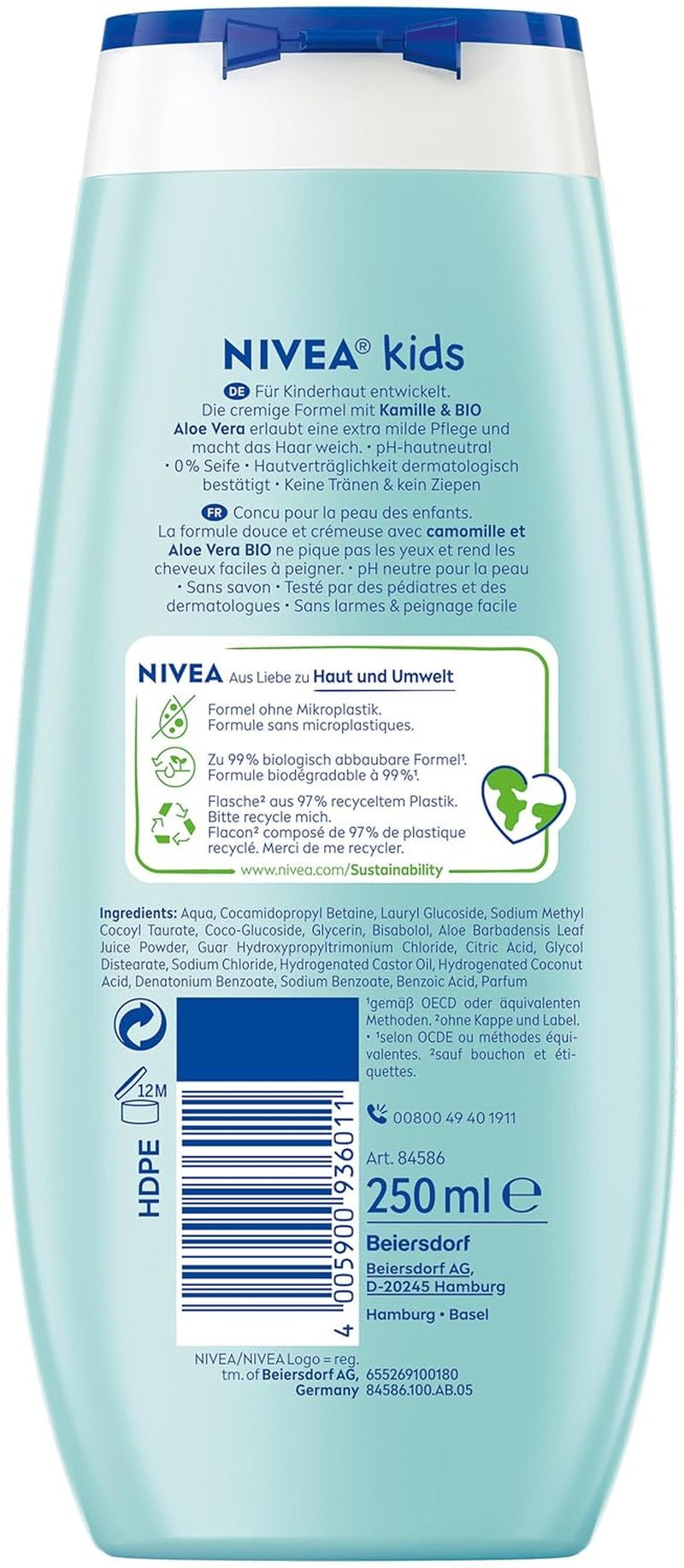 Sprchový gel, šampon a kondicionér NIVEA KIDS 3v1, péče a čištění pro děti s kouzelnou vůní jablka, extra jemná péče bez mýdla pro dětské vlásky a pokožku (250 ml) Děti - péče o pleť a koupel Naty Shop