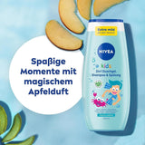 Sprchový gel, šampon a kondicionér NIVEA KIDS 3v1, péče a čištění pro děti s kouzelnou vůní jablka, extra jemná péče bez mýdla pro dětské vlásky a pokožku (250 ml) Děti - péče o pleť a koupel Naty Shop