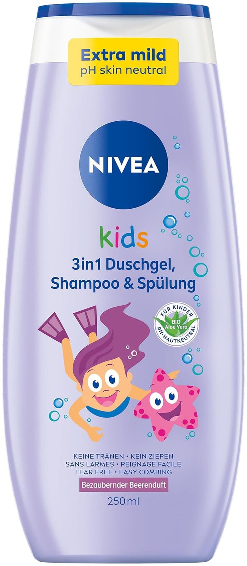 Sprchový gel, šampon a kondicionér NIVEA KIDS 3v1, péče a čištění pro děti s kouzelnou vůní jablka, extra jemná péče bez mýdla pro dětské vlásky a pokožku (250 ml) Děti - péče o pleť a koupel Naty Shop 250 ml