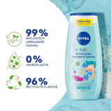 Sprchový gel, šampon a kondicionér NIVEA KIDS 3v1, péče a čištění pro děti s kouzelnou vůní jablka, extra jemná péče bez mýdla pro dětské vlásky a pokožku (250 ml) Děti - péče o pleť a koupel Naty Shop