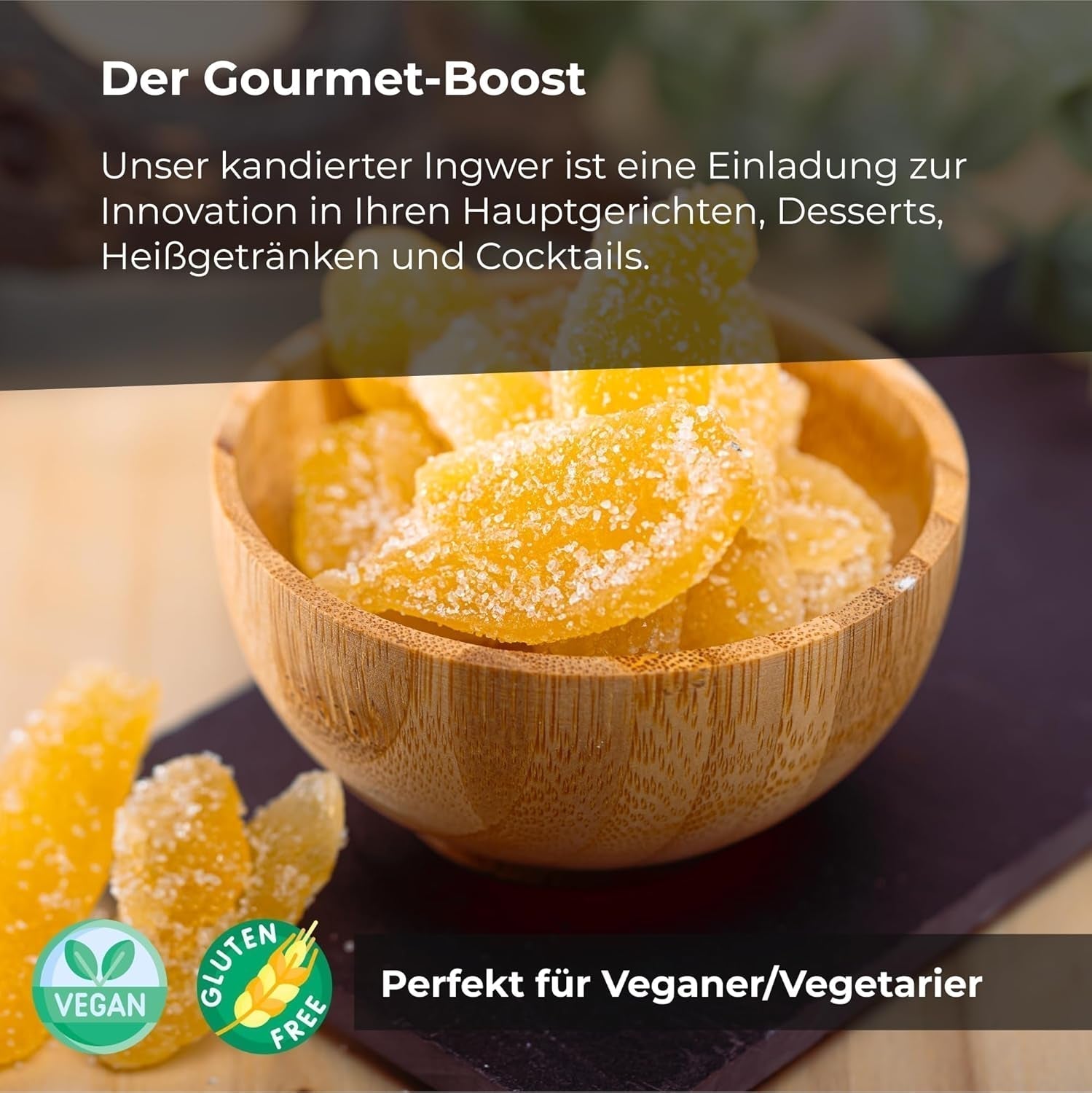 Kandovaný zázvor v kusech 1 kg | Dehydrované sušené ovoce Glazované plátky zázvoru | Nakrájený kandovaný zázvor | Slazené sušené listy | IDEÁLNÍ pro recepty | Vegetariáni a vegani. Dehydrované produkty Naty Shop