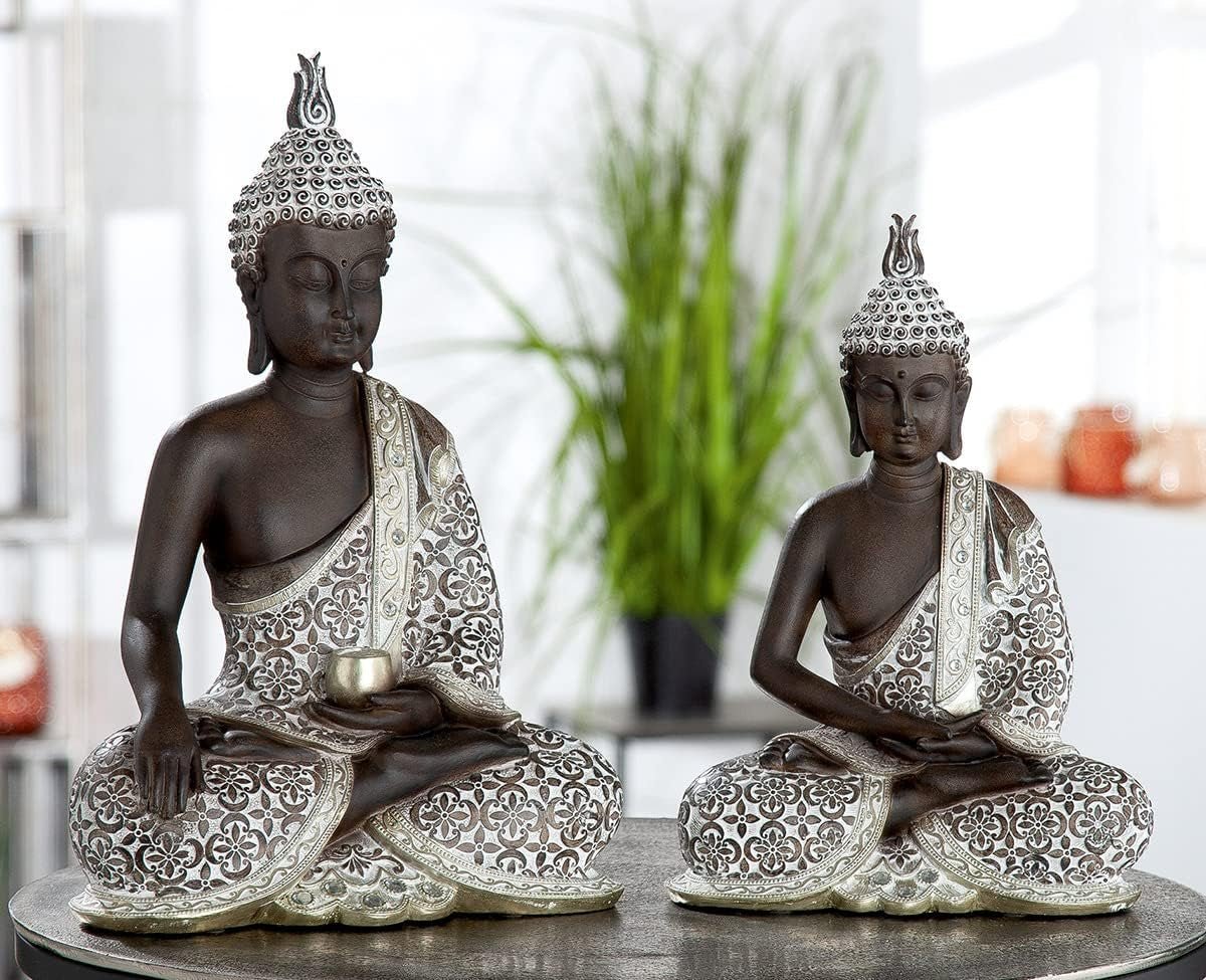 GILDE Dekorativní socha Sedící Buddha - Meditace - hnědá/bílá - Výška 29 cm Sošky a plastiky Naty Shop