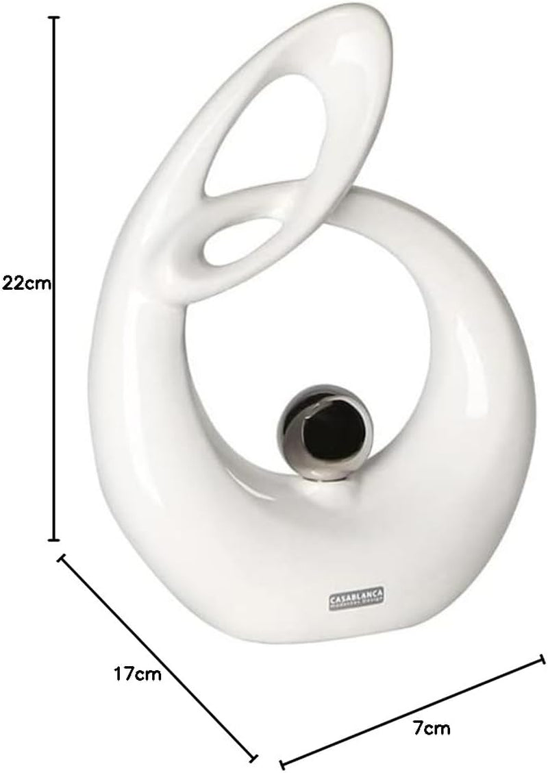 GILDE Dekorativní keramická plastika Život - bíle glazovaná bílo/stříbrná figurka se stříbrnou kuličkou - výška 22 cm Sošky a plastiky Naty Shop