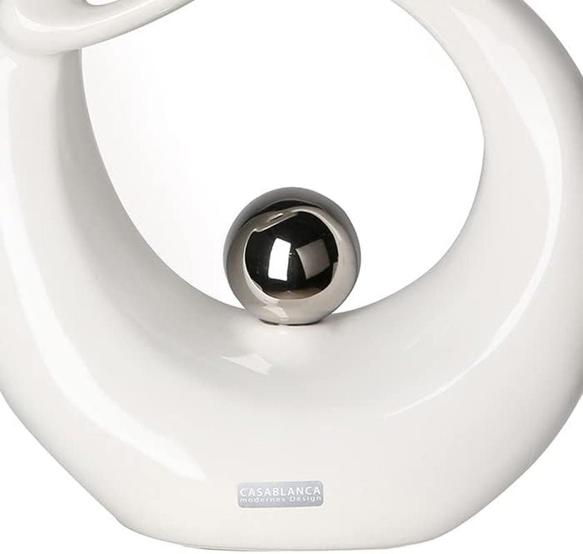 GILDE Dekorativní keramická plastika Život - bíle glazovaná bílo/stříbrná figurka se stříbrnou kuličkou - výška 22 cm Sošky a plastiky Naty Shop