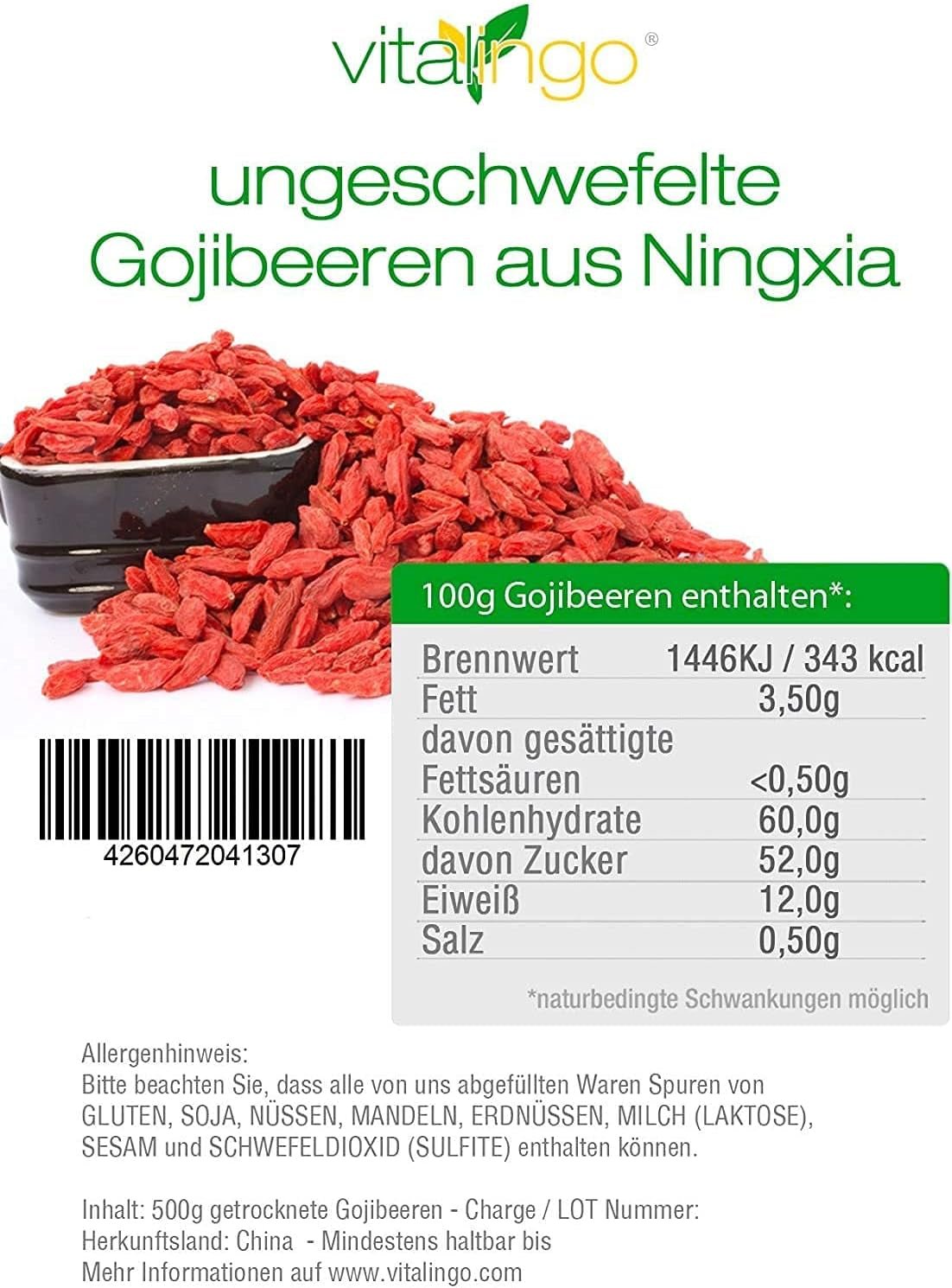 Goji bobule - 1 kg sušených a nesířených plodů kustovnice z jedné z nejlepších pěstitelských oblastí na světě, Ningxia China Sušené produkty Naty Shop