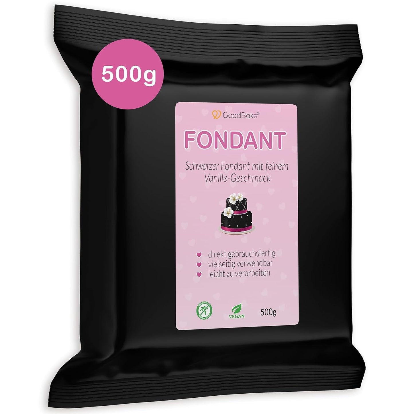GoodBake černý fondán 500g, rolovaný fondán na potahování, tvarování, zdobení dortů, figurek, cukrových květin a další, bez palmového oleje, vegan, bez lepku Cukrová pasta Naty Shop Black