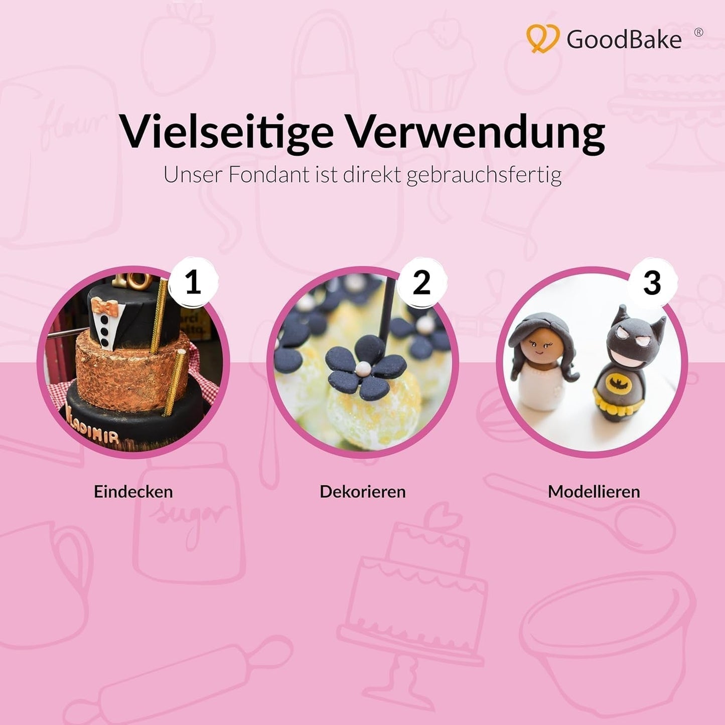 GoodBake černý fondán 500g, rolovaný fondán na potahování, tvarování, zdobení dortů, figurek, cukrových květin a další, bez palmového oleje, vegan, bez lepku Cukrová pasta Naty Shop