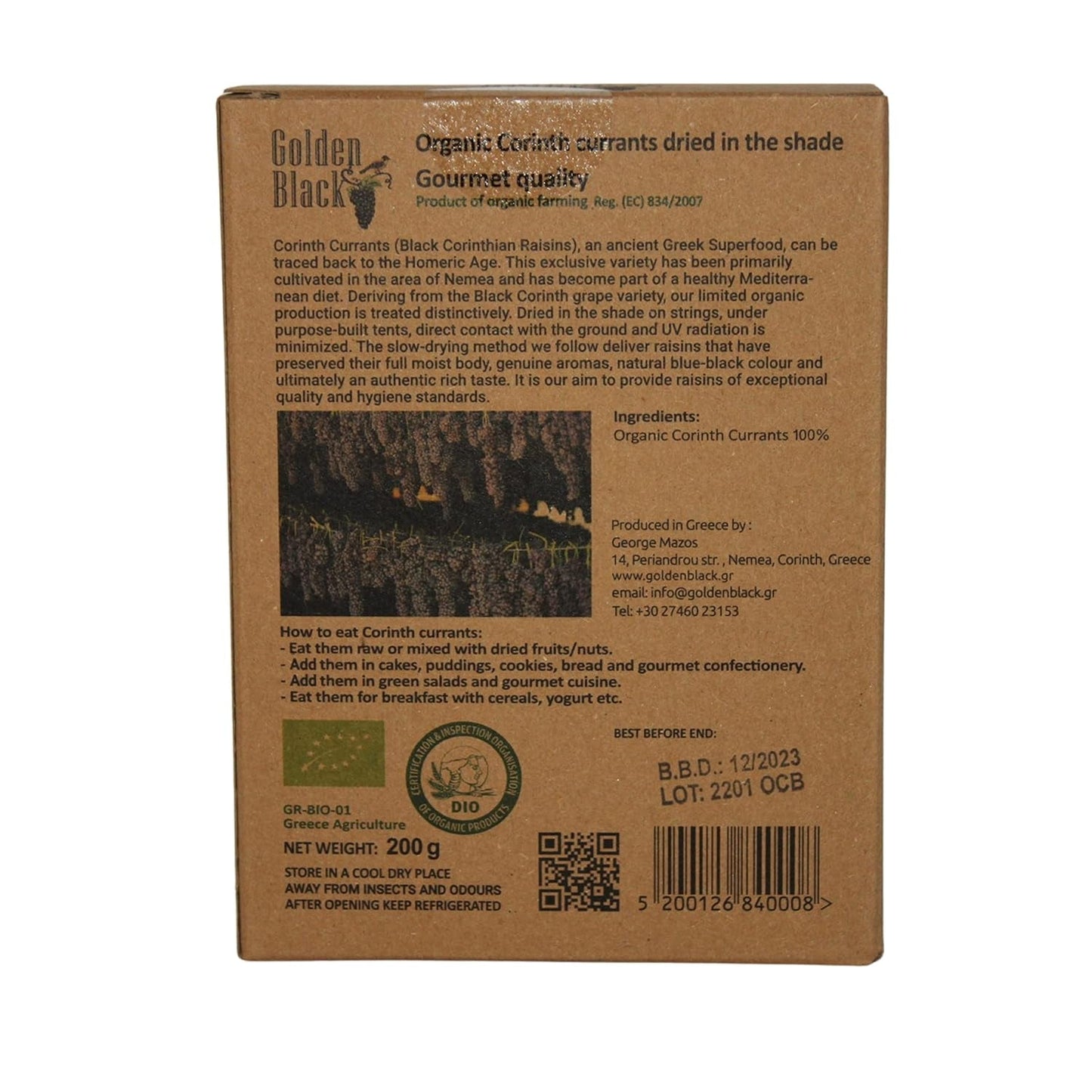 Řecké bio černé sultánky - rybíz 200 g, balení 3 ks (3 X 200 g) Dehydrované produkty Naty Shop
