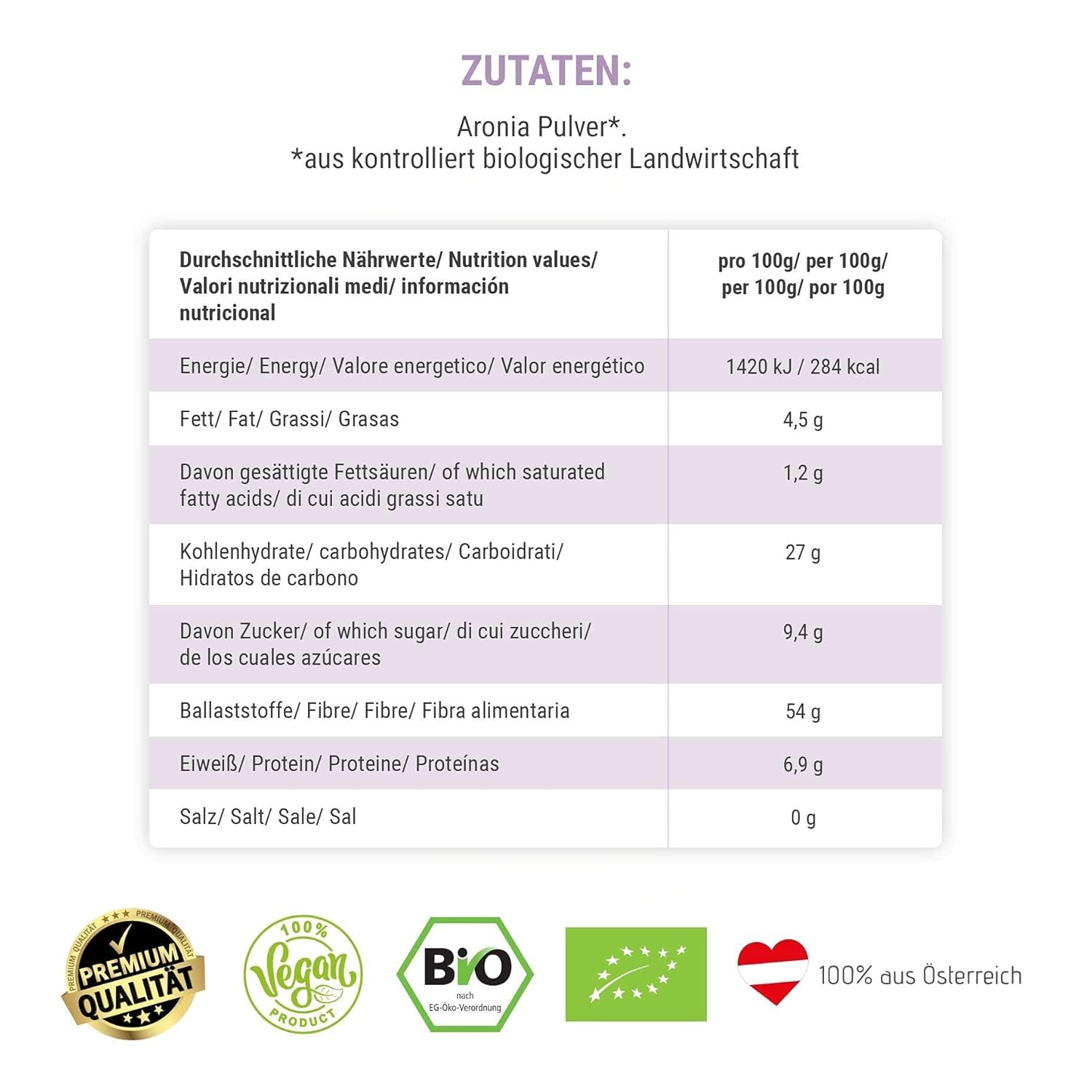 GREEN PANDA® organický prášek z aronie z Rakouska | jemně mleté ​​sušené aronie | bio aronie bez přísad | regionální alternativa prášku acai a plodů goji | 500 g dehydratovaných produktů Naty Shop