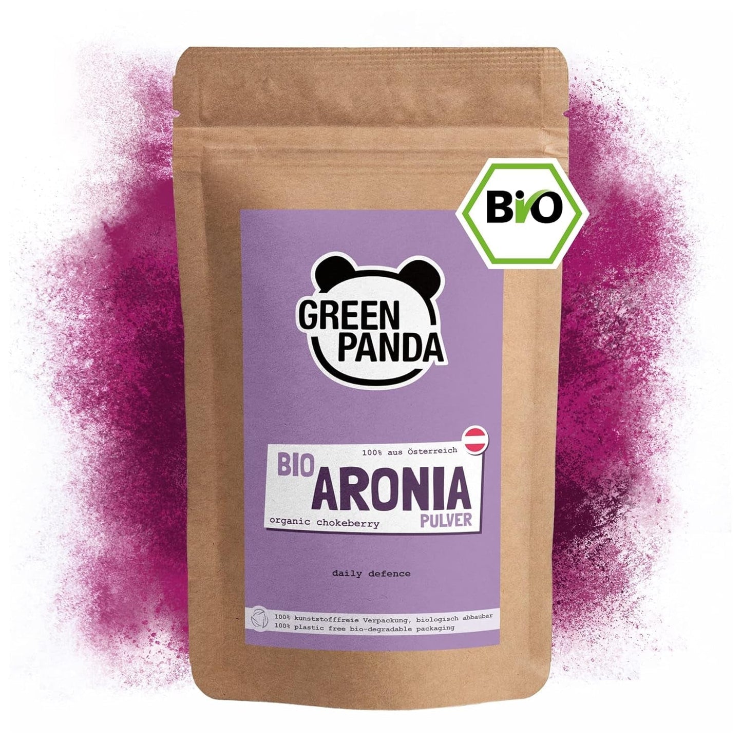 GREEN PANDA® organický prášek z aronie z Rakouska | jemně mleté ​​sušené aronie | bio aronie bez přísad | regionální alternativa prášku acai a plodů goji | 500g Dehydrované produkty Naty Shop Výchozí název