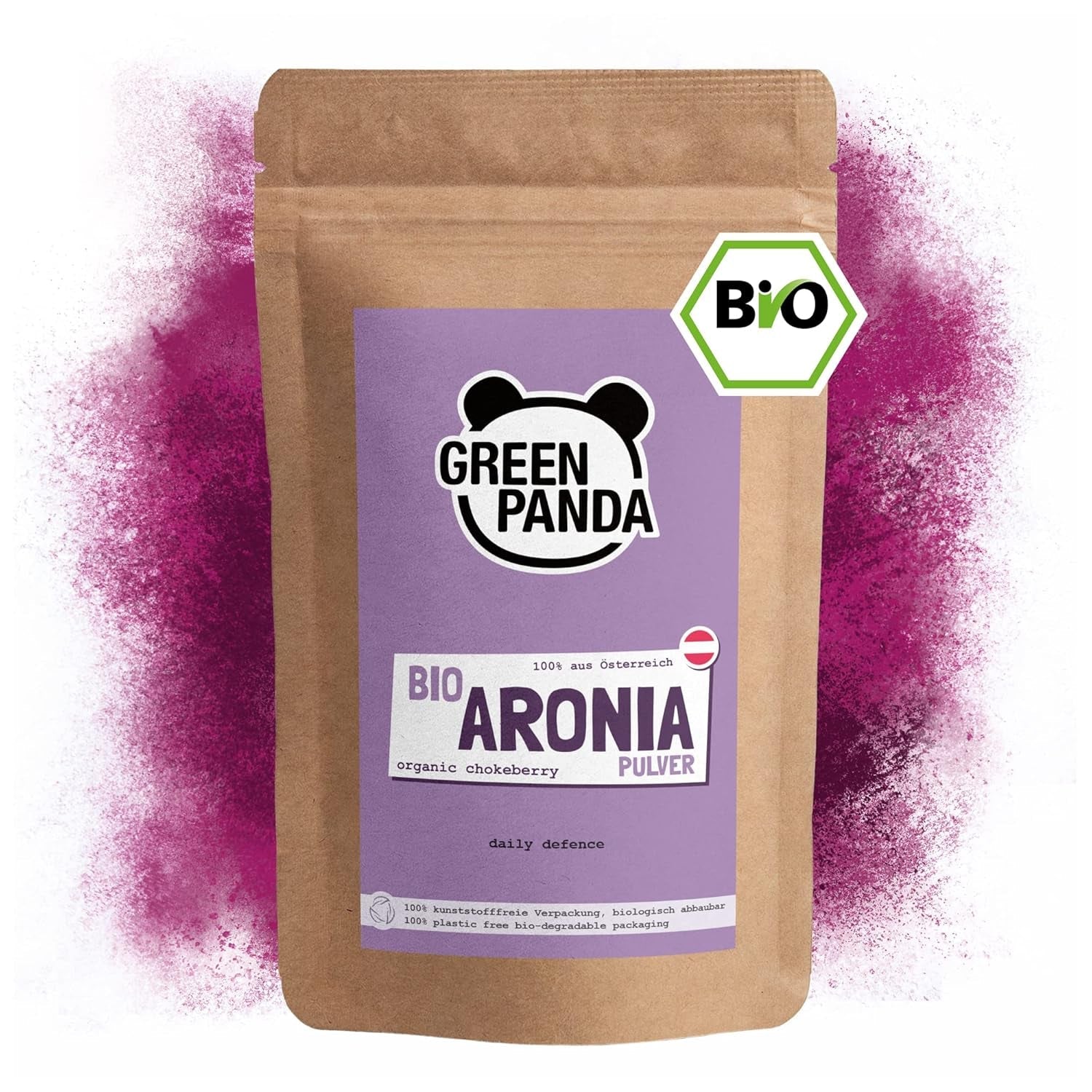 GREEN PANDA® organický prášek z aronie z Rakouska | jemně mleté ​​sušené aronie | bio aronie bez přísad | regionální alternativa prášku acai a plodů goji | 500g Dehydrované produkty Naty Shop Výchozí název