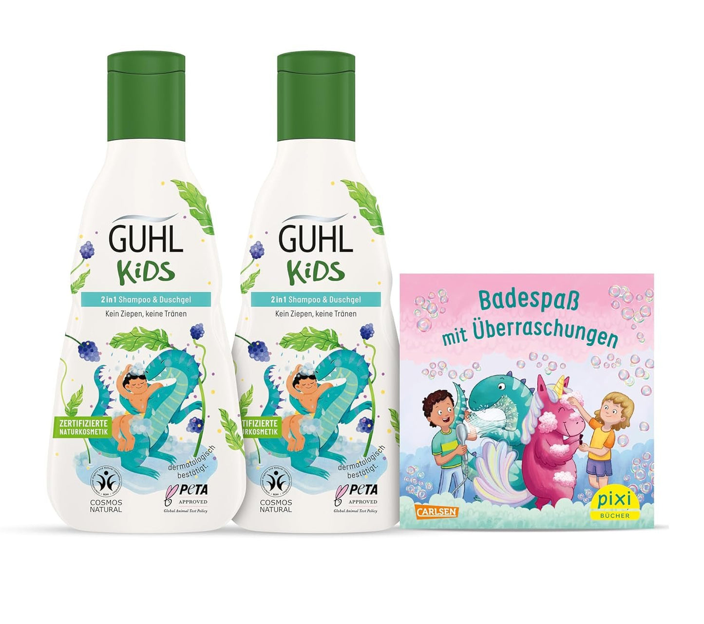 Sada výhod Guhl Kids Dino - 2x Guhl Kids šampon & sprchový gel 2v1, 250ml + 1x Pixi kniha - Speciálně vyvinutá pro děti - Žádné tahání - Certifikát Cosmos Natural Děti - Koupel a péče o pleť Naty Shop Výchozí název
