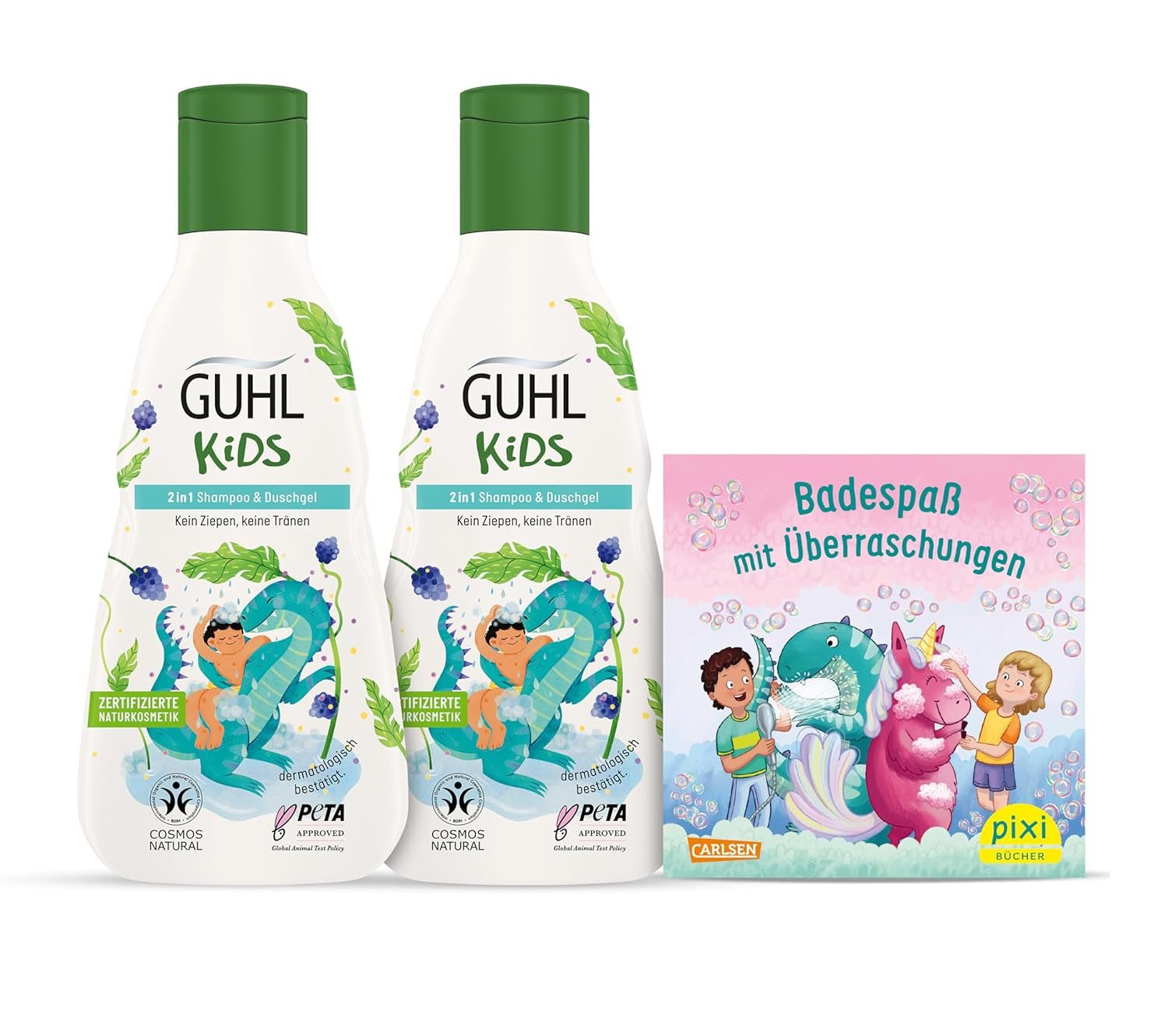 Sada výhod Guhl Kids Dino - 2x Guhl Kids šampon & sprchový gel 2v1, 250ml + 1x Pixi kniha - Speciálně vyvinutá pro děti - Žádné tahání - Certifikát Cosmos Natural Děti - Koupel a péče o pleť Naty Shop Výchozí název