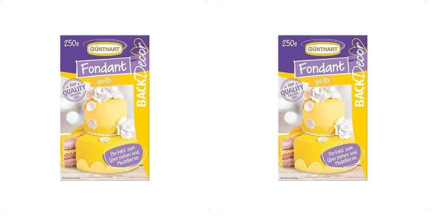 Günthart BackDecor 250 Fondant Green 100% veganský palmový olej Bez roztržení Odolný k pokrytí dortů a pečiva Vhodné pro modelování 1 balení (1 x 250 g) Naty Shop Cukrová pasta 250 G (balení 2 ks) Žlutá