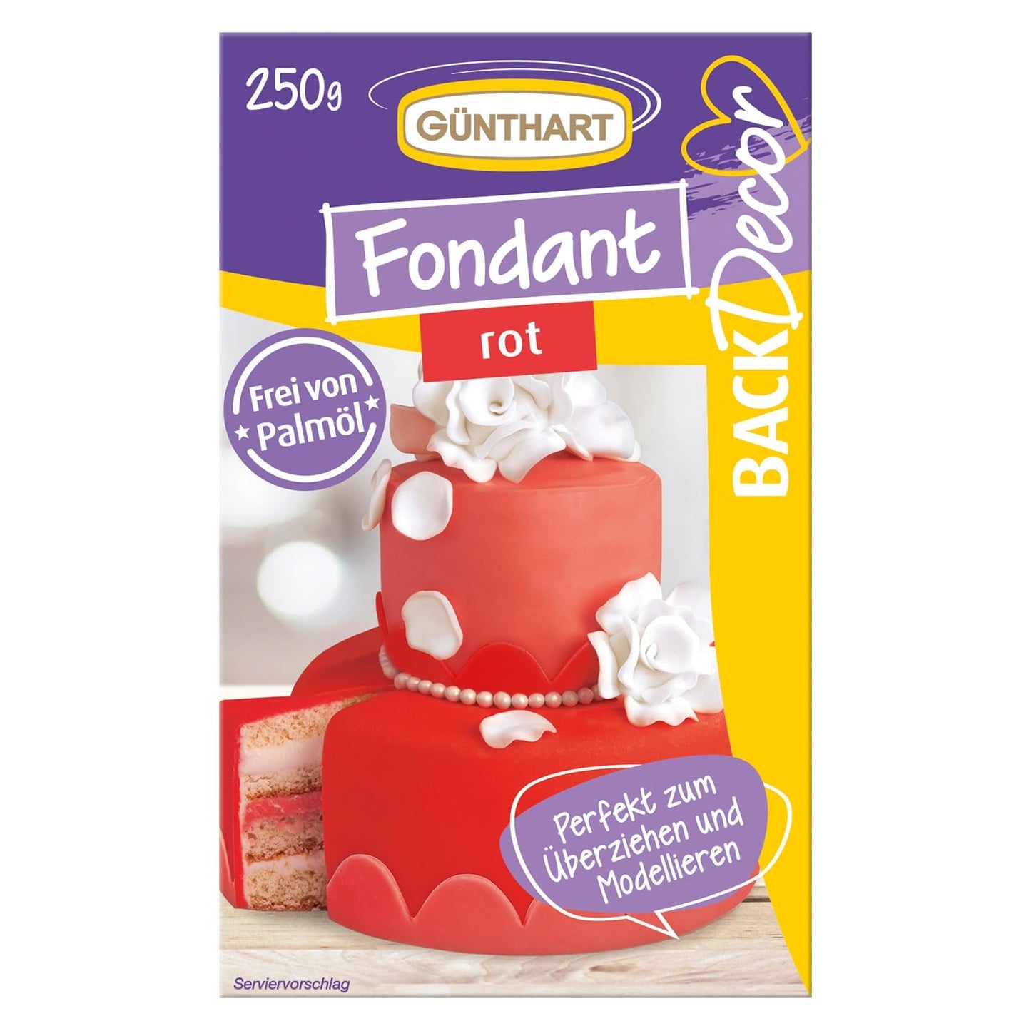 Günthart BackDecor 250 Zelený fondán 100% veganský palmový olej Bez roztržení Odolný k pokrytí dortů a pečiva Vhodné pro modelování 1 balení (1 x 250 g) Naty Shop Cukrová pasta 250 G (1 balení) Červená