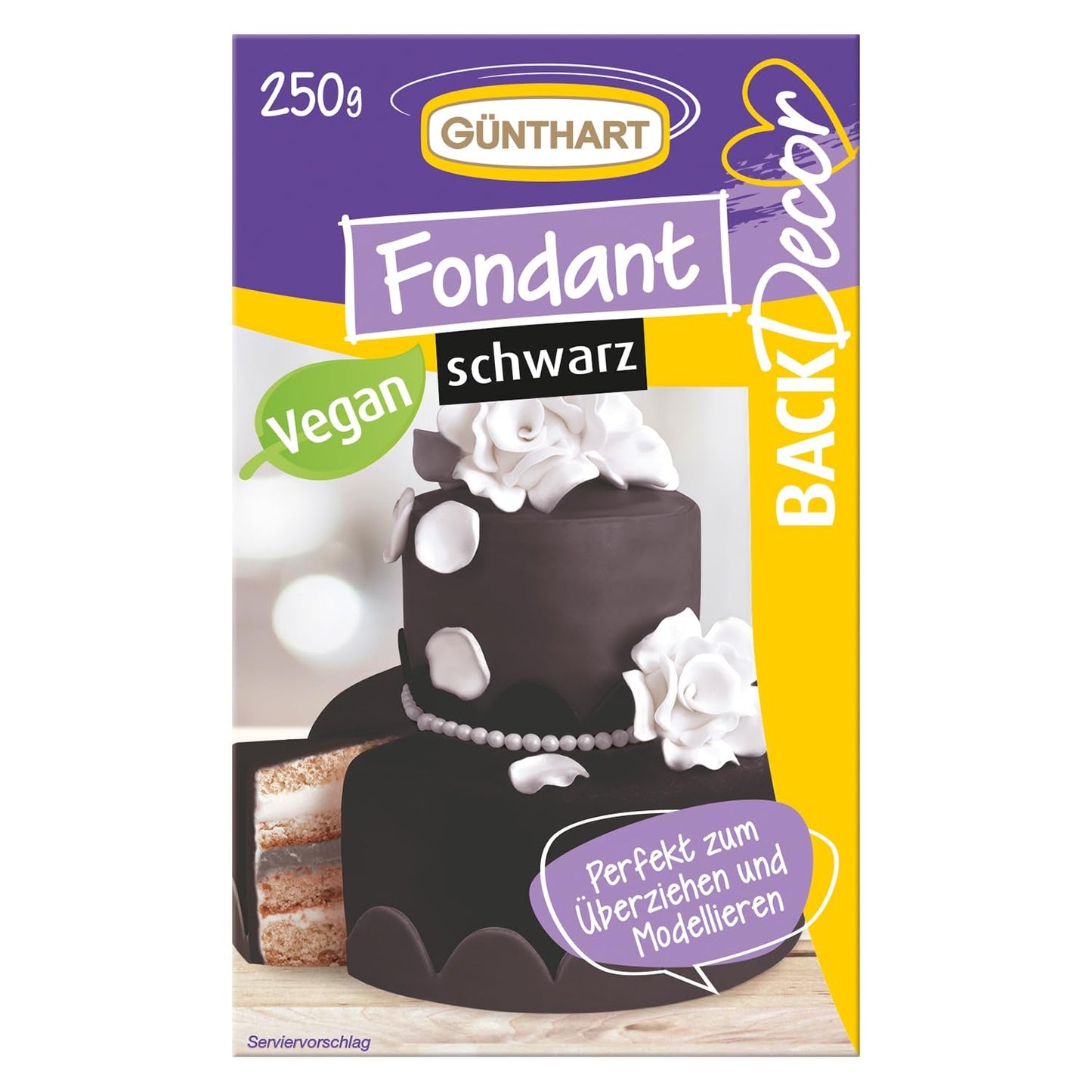 Günthart BackDecor 250 Zelený fondant 100% veganský palmový olej Bez roztržení Odolný k pokrytí dortů a pečiva Vhodné pro modelování 1 balení (1 x 250 g) Naty Shop Cukrová pasta 250 G (1 balení) Černá