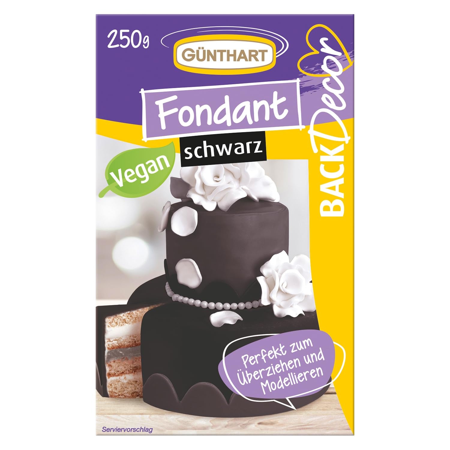 Günthart BackDecor 250 Zelený fondant 100% veganský palmový olej Bez roztržení Odolný k pokrytí dortů a pečiva Vhodné pro modelování 1 balení (1 x 250 g) Naty Shop Cukrová pasta 250 G (1 balení) Černá