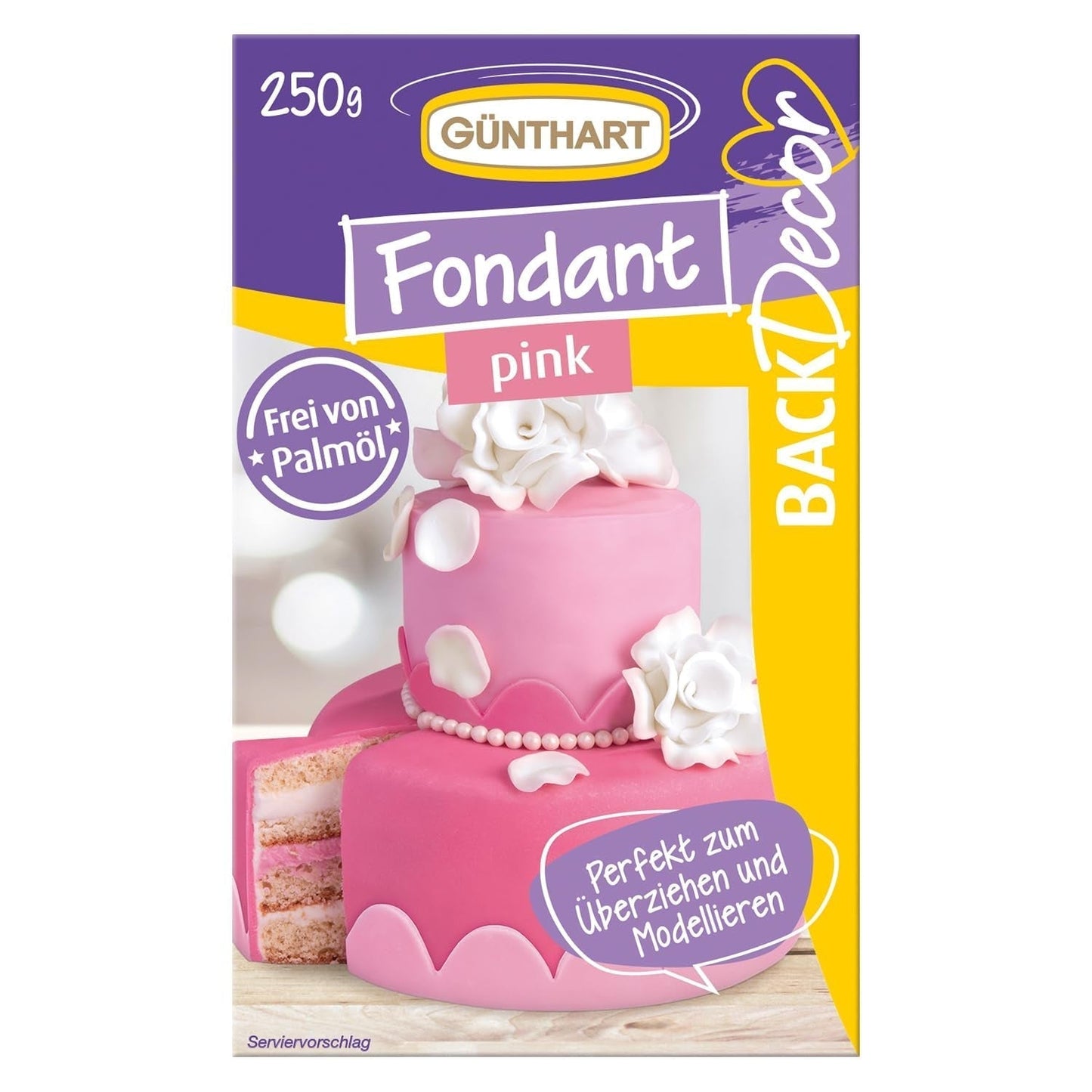 Günthart BackDecor 250 Zelený fondán 100% veganský palmový olej Bez roztržení Odolný k pokrytí dortů a pečiva Vhodné pro modelování 1 balení (1 x 250 g) Naty Shop Cukrová pasta 250 G (1 balení) Růžová