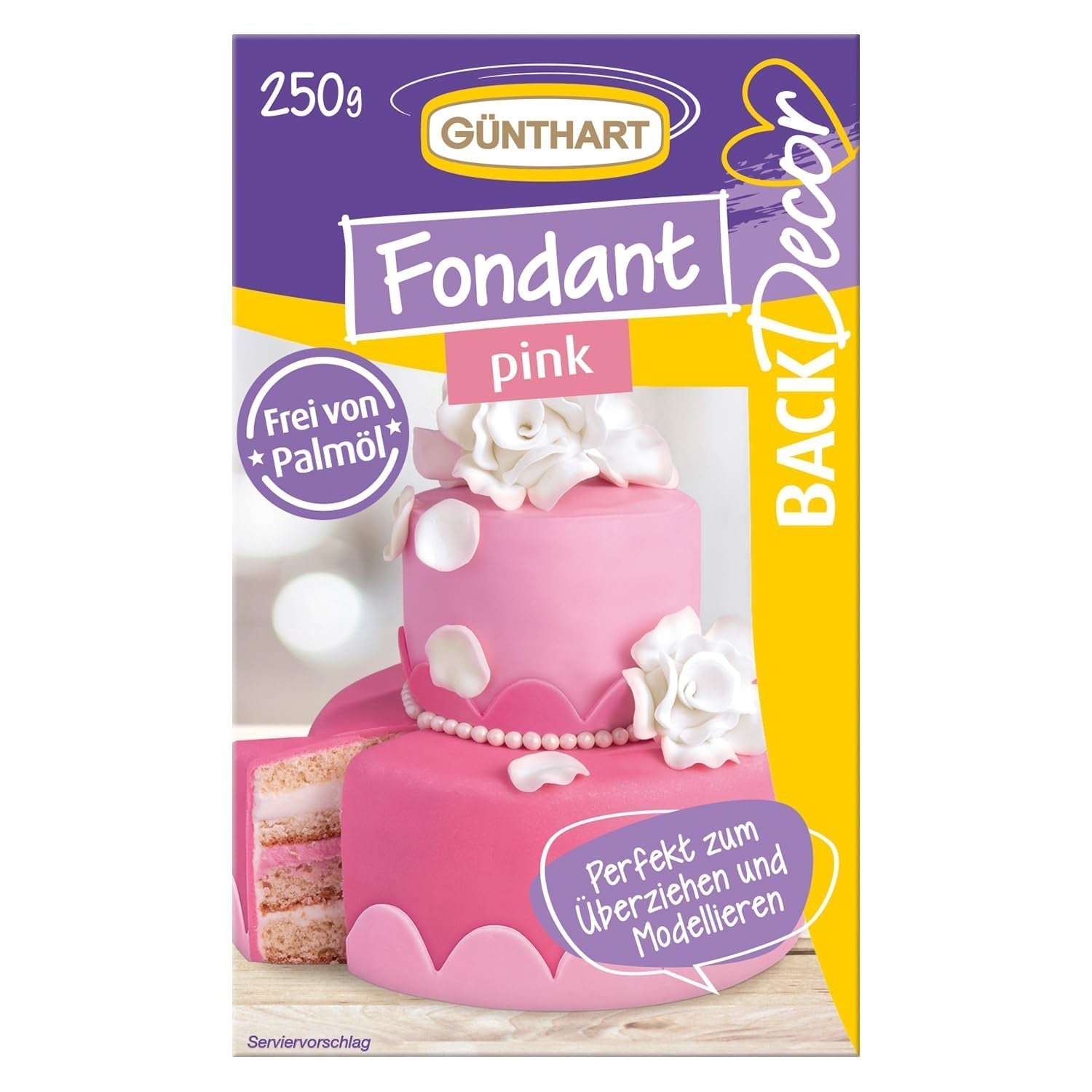 Günthart BackDecor 250 Zelený fondán 100% veganský palmový olej Bez roztržení Odolný k pokrytí dortů a pečiva Vhodné pro modelování 1 balení (1 x 250 g) Naty Shop Cukrová pasta 250 G (1 balení) Růžová