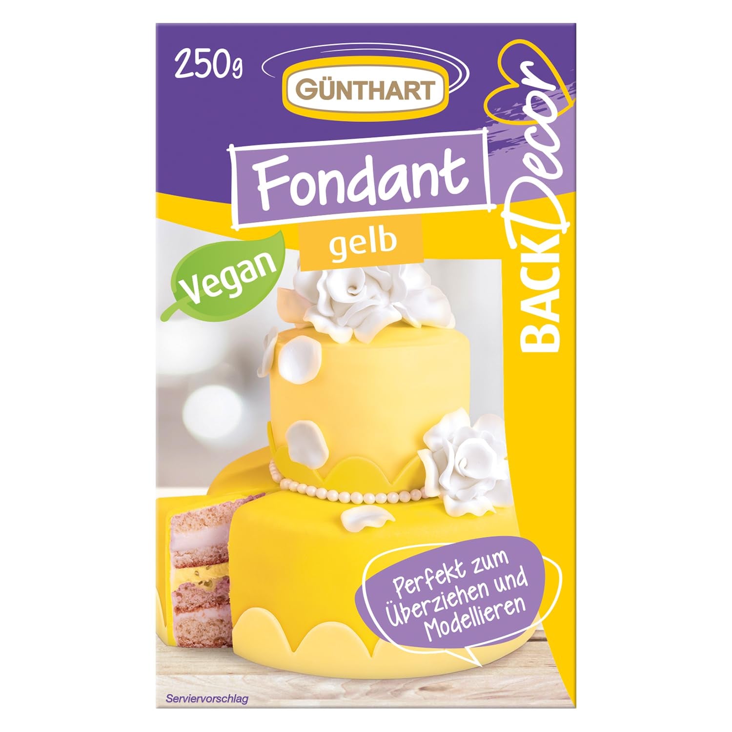 Günthart BackDecor 250 Zelený fondán 100% veganský palmový olej Bez roztržení Odolný k pokrytí dortů a pečiva Vhodné pro modelování 1 balení (1 x 250 g) Naty Shop Cukrová pasta 250 G (1 balení) Žlutá