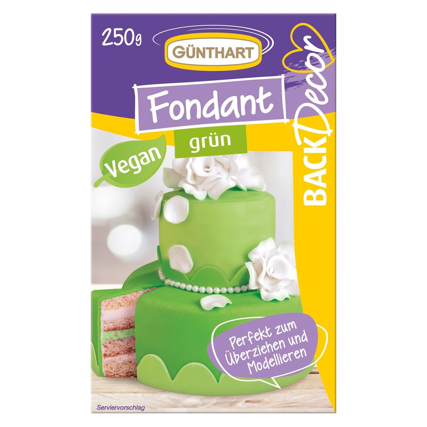 Günthart BackDecor 250 fondán zelený, 100% vegan, bez palmového oleje, odolný proti roztržení na potahování dortů a pečiva, vhodný na modelování, 1 balení (1 x 250 g) Naty Shop cukrová pasta 250 G (1 balení) S pozdravem