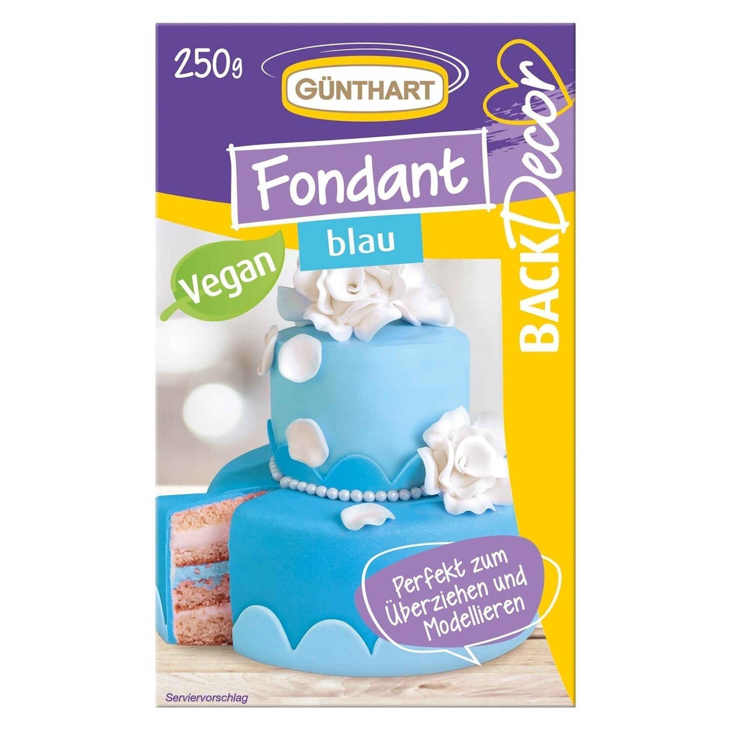 Günthart BackDecor 250 fondánový zelený, 100% veganský, bez palmového oleje, odolný proti roztržení na potahování dortů a pečiva, vhodný k modelování, 1 balení (1 x 250 g) Naty Shop cukrová pasta 250 G (1 balení) Modrá