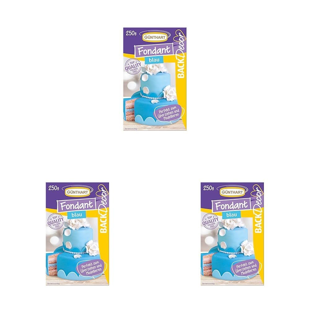 Günthart BackDecor 250g Modrý fondant 100% veganský palmový olej Odolný proti roztržení pro potahování dortů a pečiva Vhodné pro modelování Balení 3 ks (1 x 250 g) Naty Shop Sugarpaste Blue 250 G (balení 3 ks)