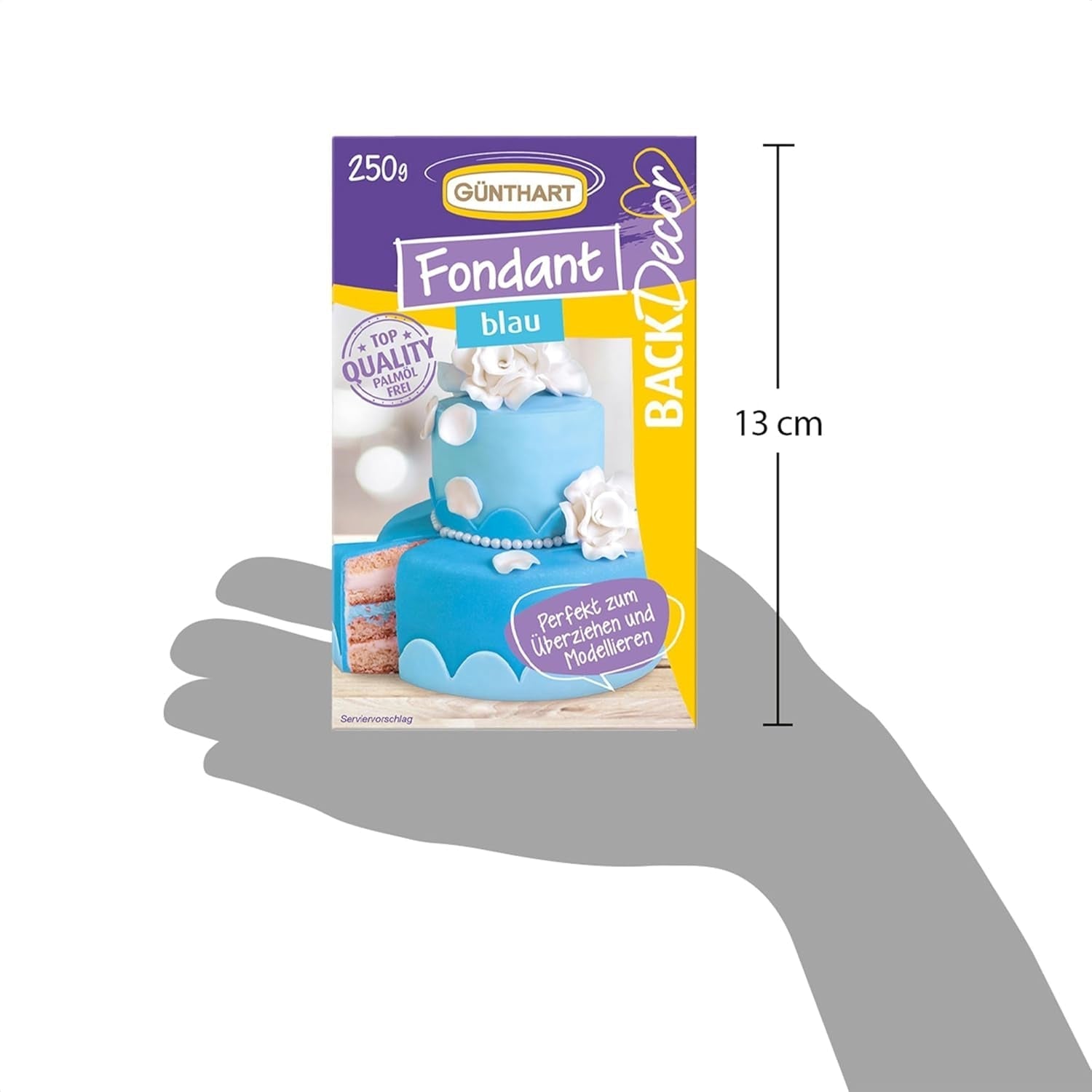 Günthart BackDecor 250g Modrý fondant, 100% Vegan, Bez palmového oleje, Odolný proti roztržení pro potahování dortů a pečiva, Vhodné na modelování, Balení 3 ks (1 x 250 g) Naty Shop Sugarpaste