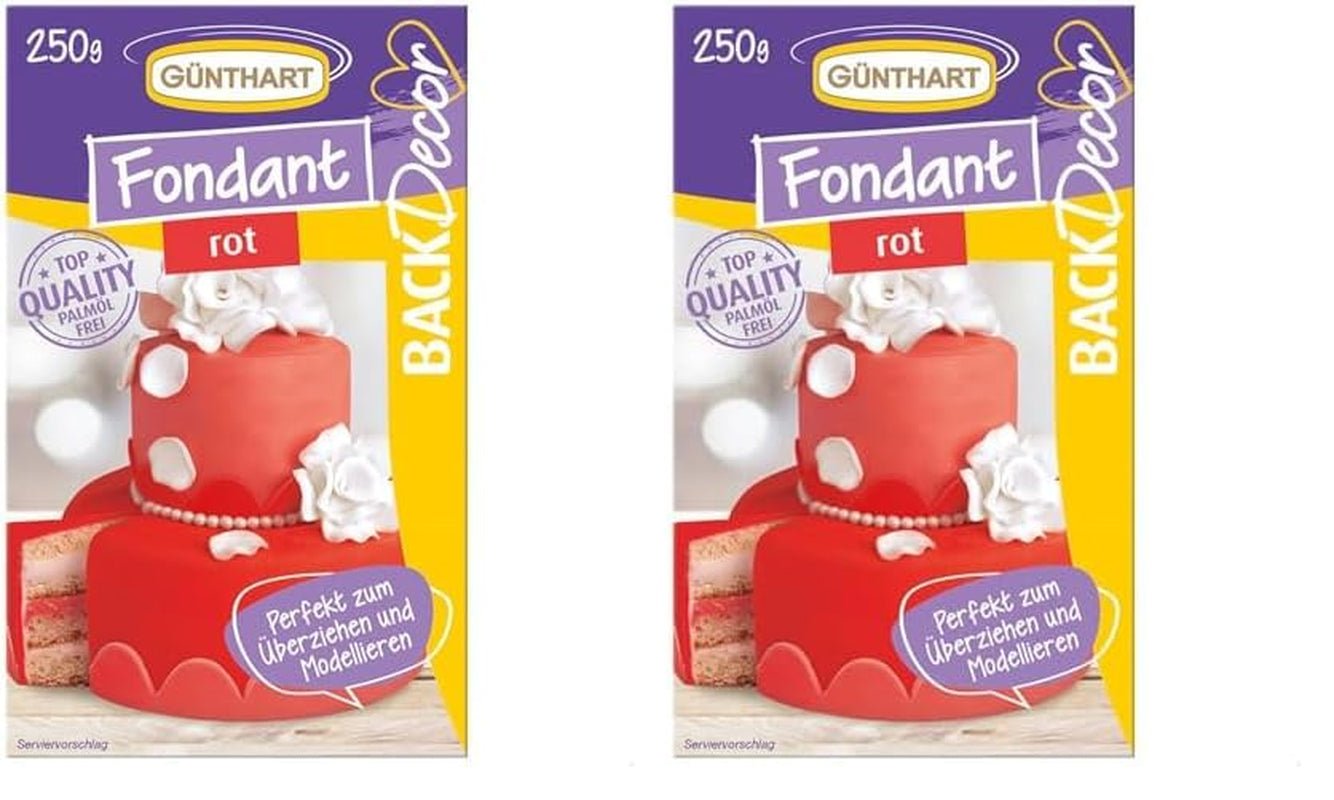 Günthart BackDecor 250g červený fondán, bez palmového oleje, odolný proti roztržení na potahování dortů a pečiva, vhodný na modelování, balení 2 ks (1 x 250 g) Naty Shop cukrová pasta červená 250 g (balení 2 ks)